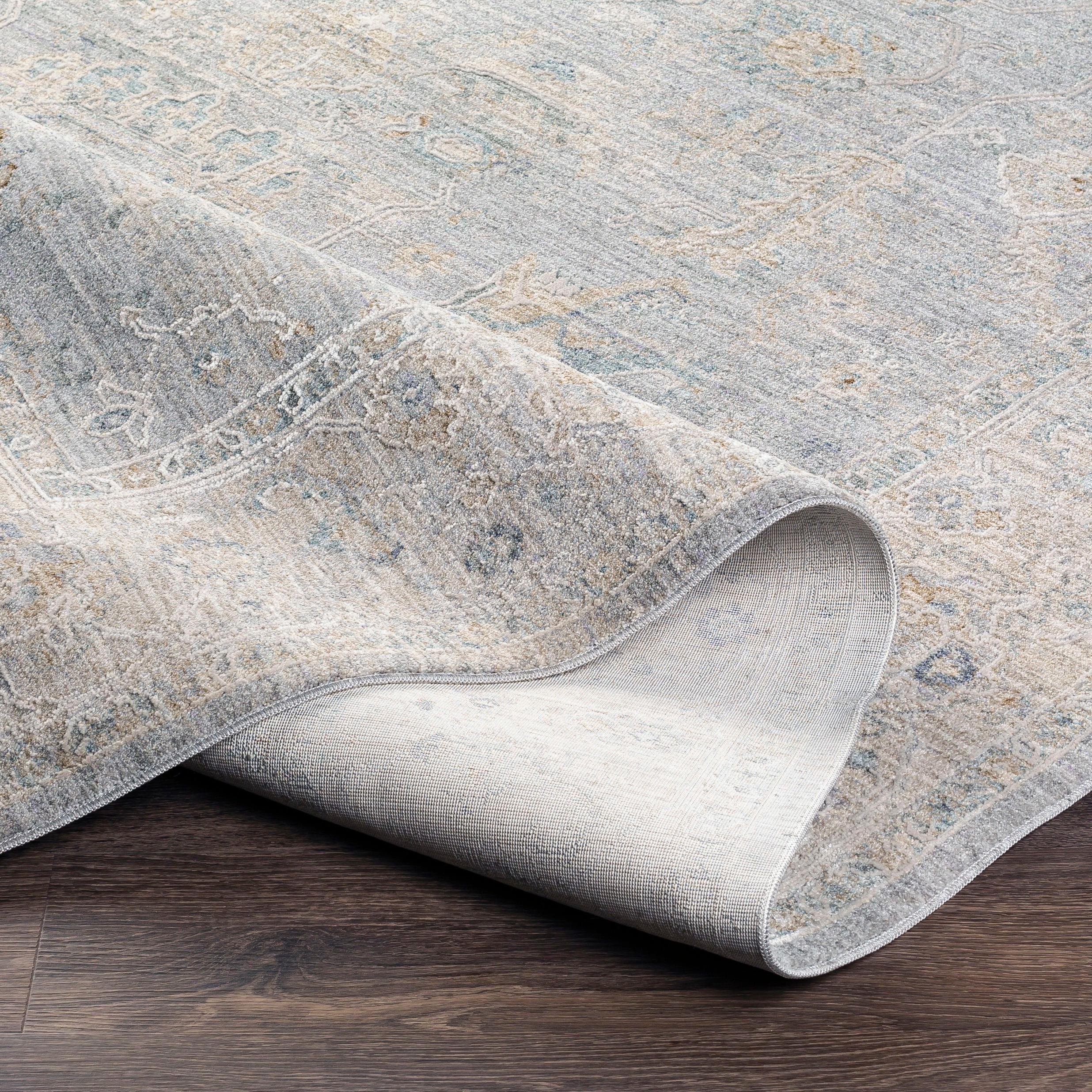Elegant Gray Rectangular Easy-Care Cotton Blend Rug
