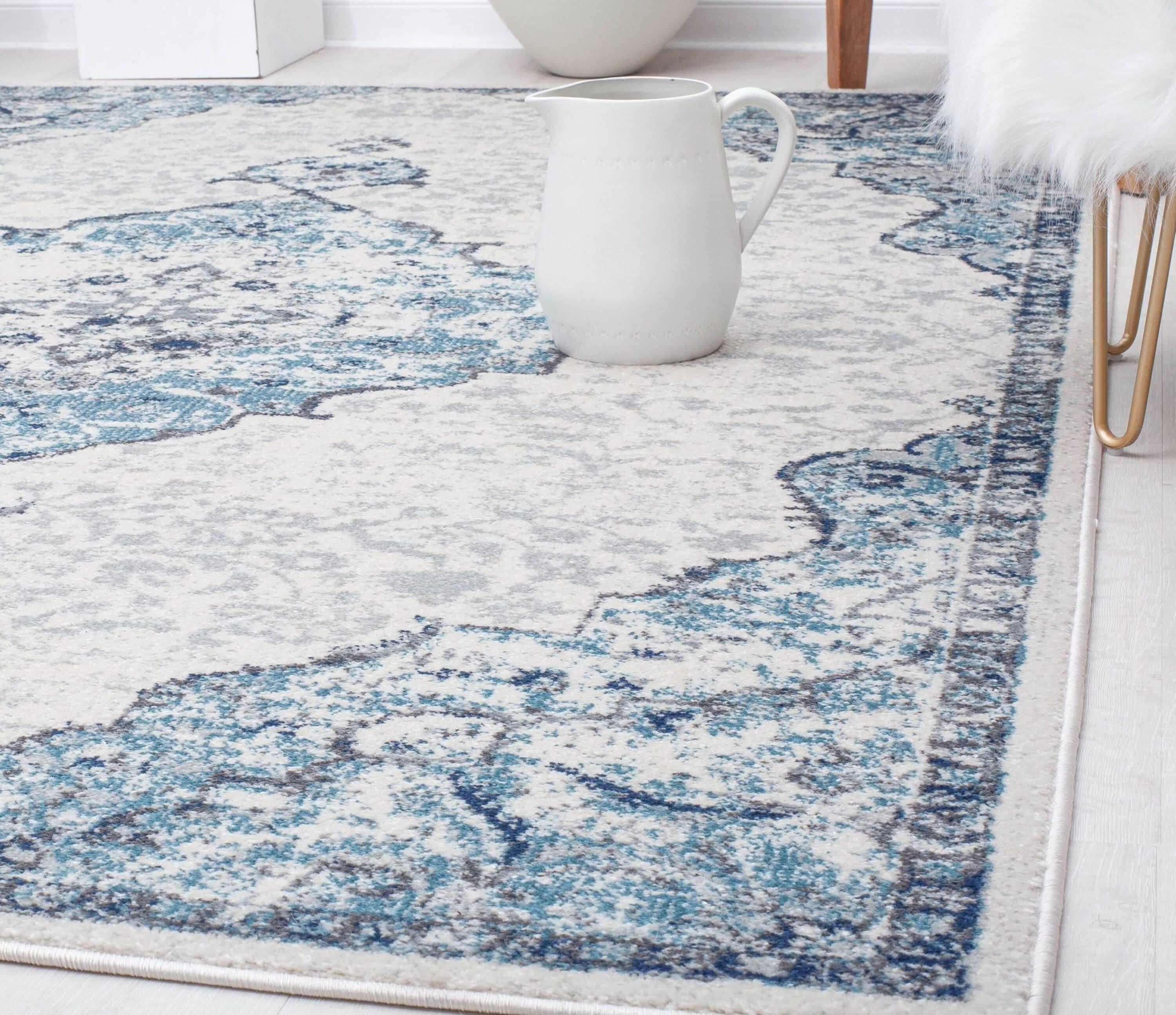 Rugs America Harper HY50G Bluebonnet Transitional Vintage Area Rug for Dining Room Rug Neutral Rug Living Room Rug Kitchen, 2'6"x4'