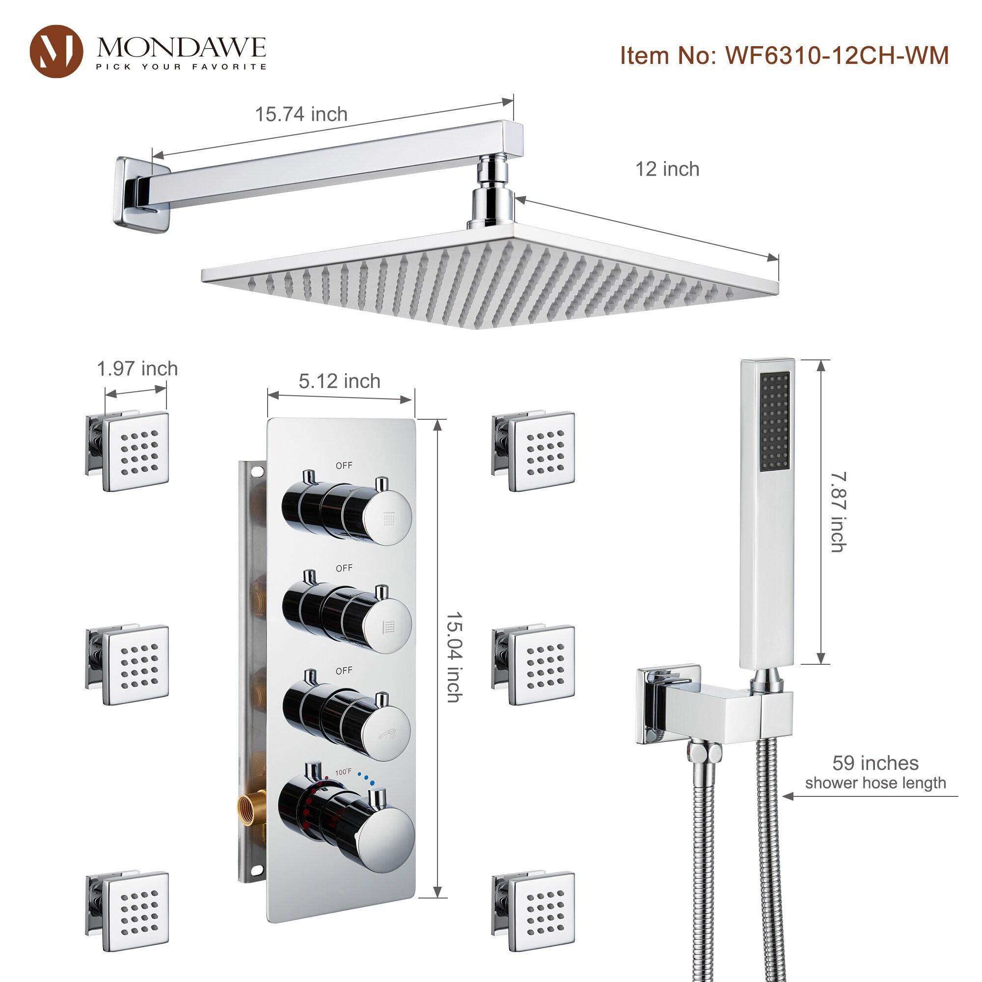 Herathena 3 Functions Wall Mounted Luxury Shower System with 6 Body Jets (Rough-in Valve Included)