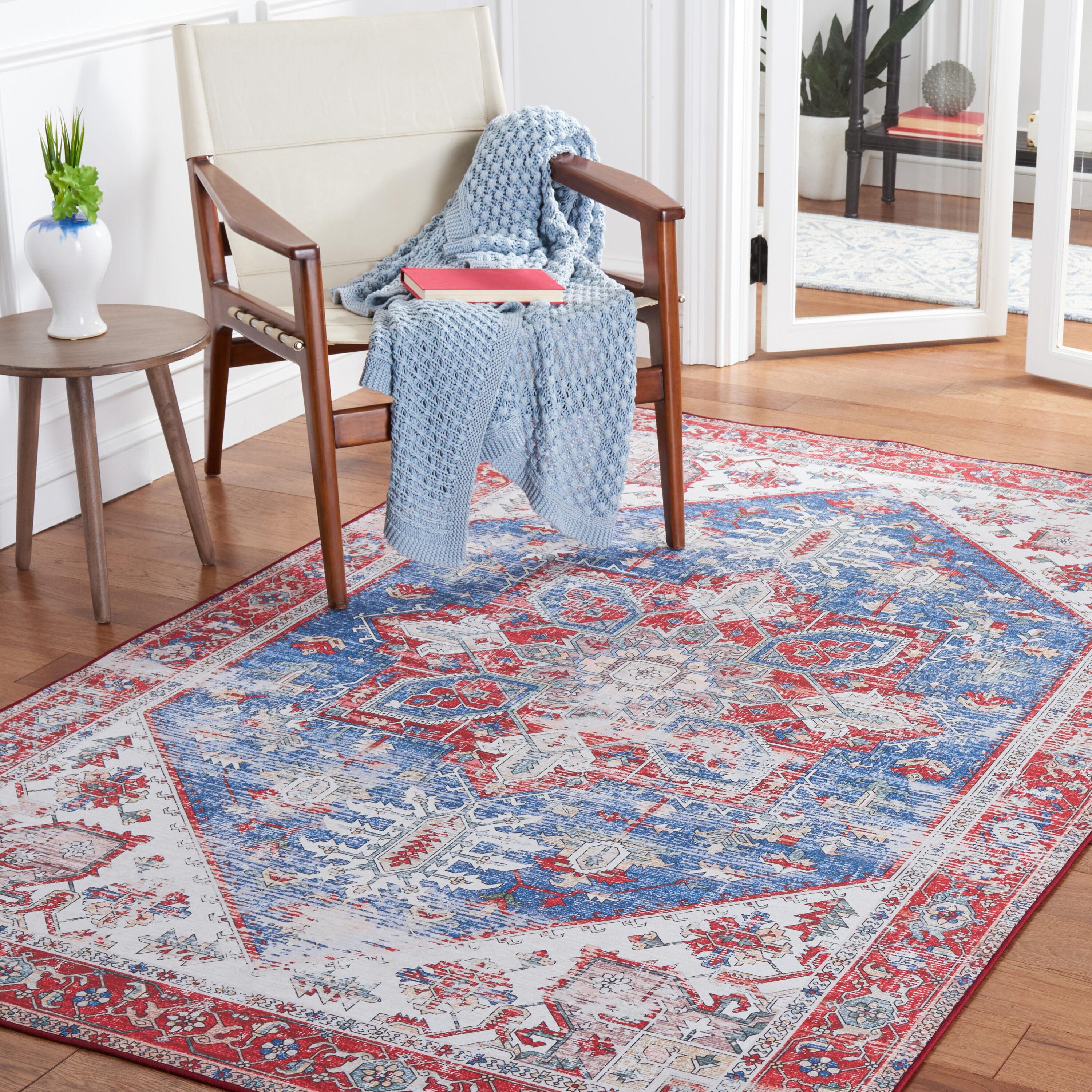 Tucson TSN102 Power Loomed Machine Washable Area Rug - Blue/Red - 4'x6' - Safavieh.