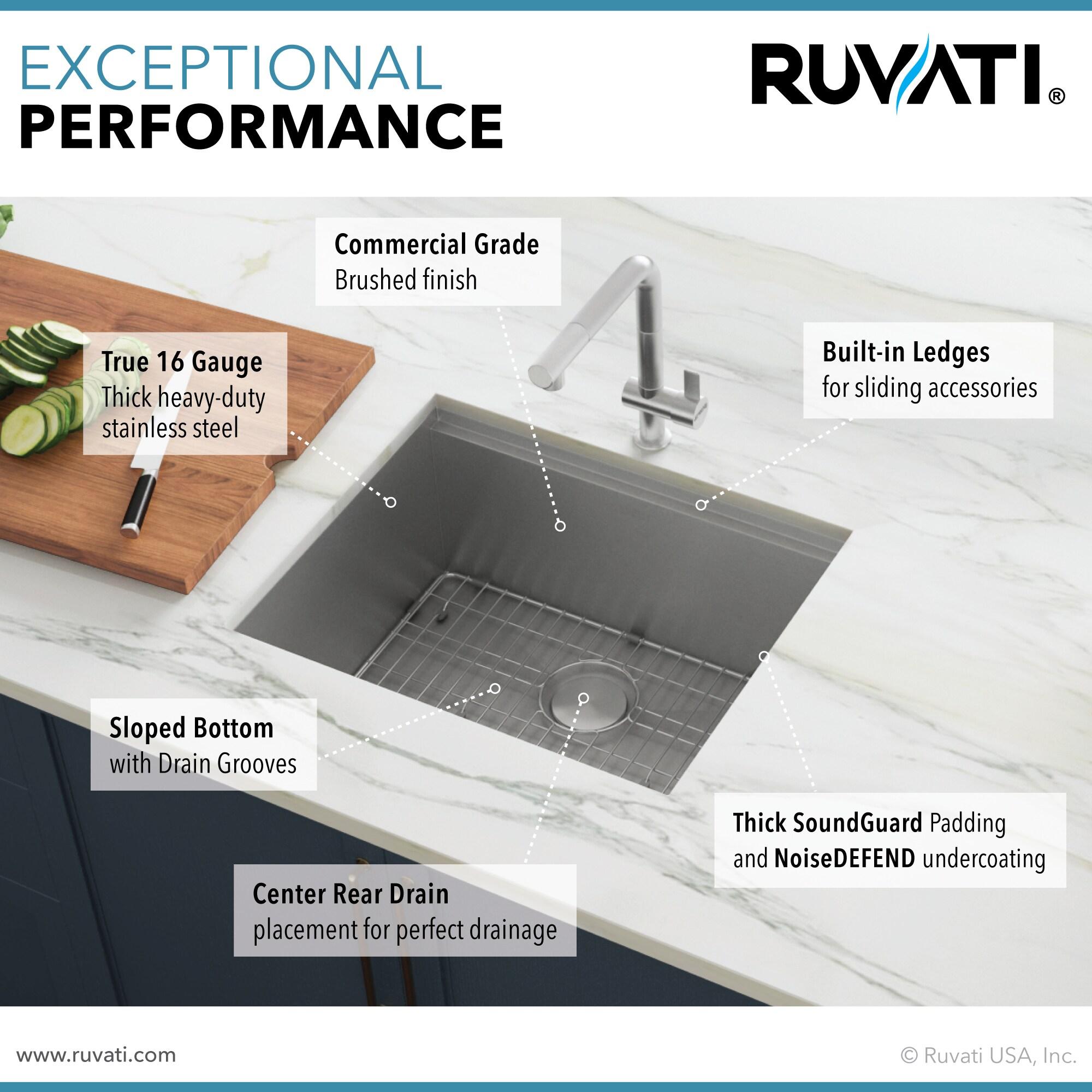 Ruvati Workstation Undermount 16 Gauge Stainless Steel Kitchen Sink Single Bowl