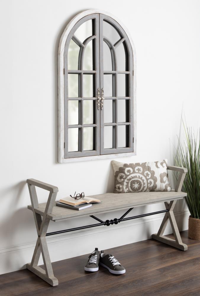 28" x 44" Boldmere Wood Windowpane Arch Mirror White/Gray - Kate and Laurel