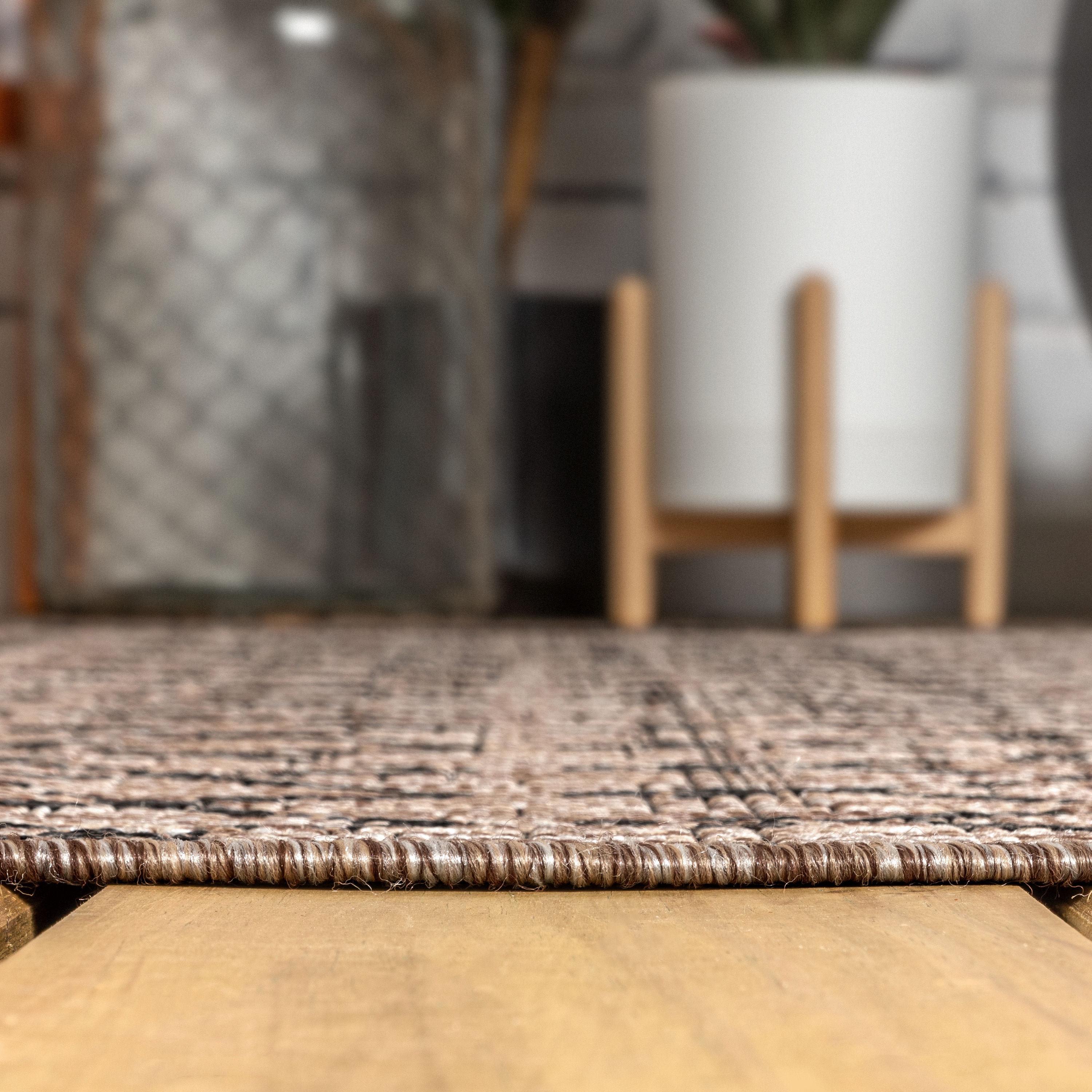 5'x8' Ourika Moroccan Geometric Textured Weave Indoor/Outdoor Area Rug, Natural/Black - JONATHAN Y