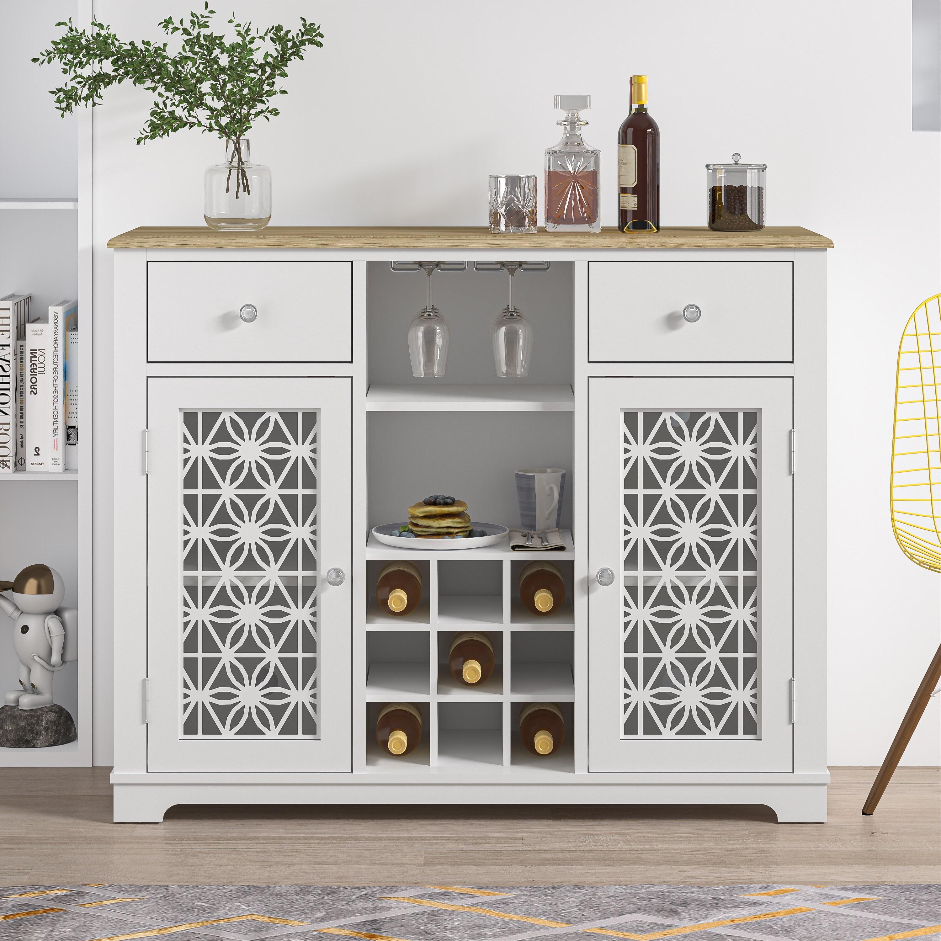 47" Wine Cabinet with Glass Doors Feature and Silk-Screened Pattern Design Cool Gray - Festivo