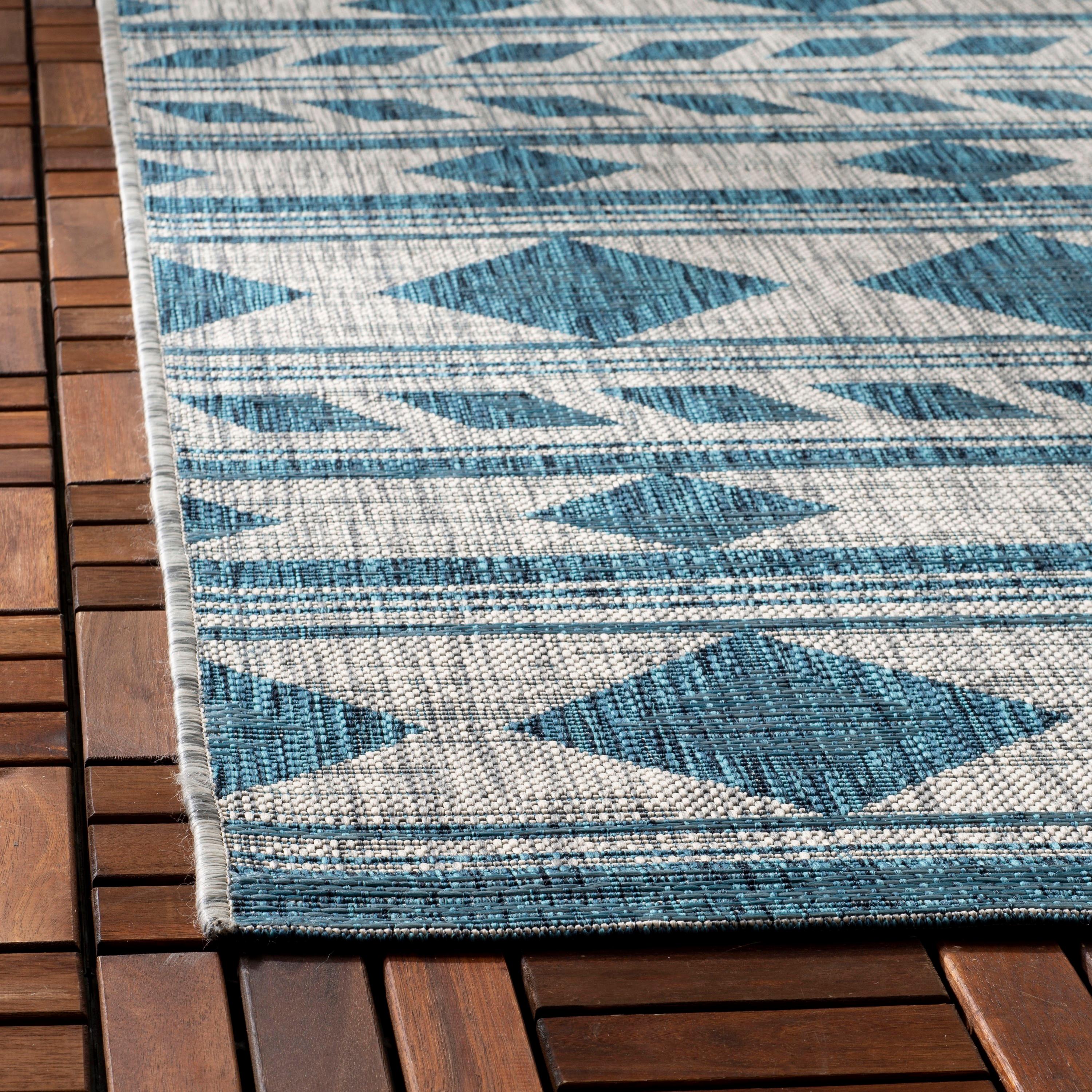Courtyard CY8529 Power Loomed Indoor/Outdoor Area Rug - Grey/Teal - 6'7"x6'7" - Safavieh.