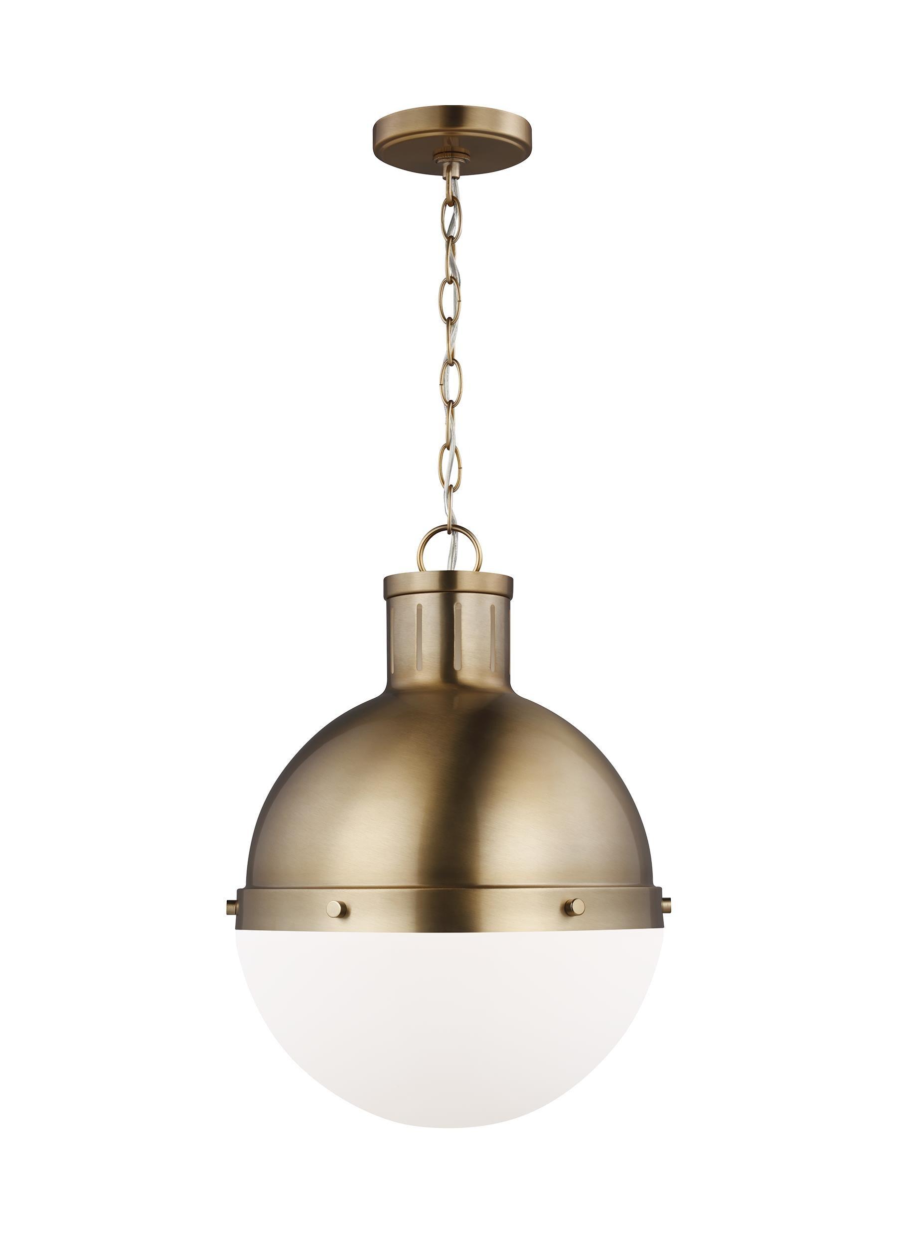 Satin Brass Globe Pendant Light with Smooth White Glass Shade