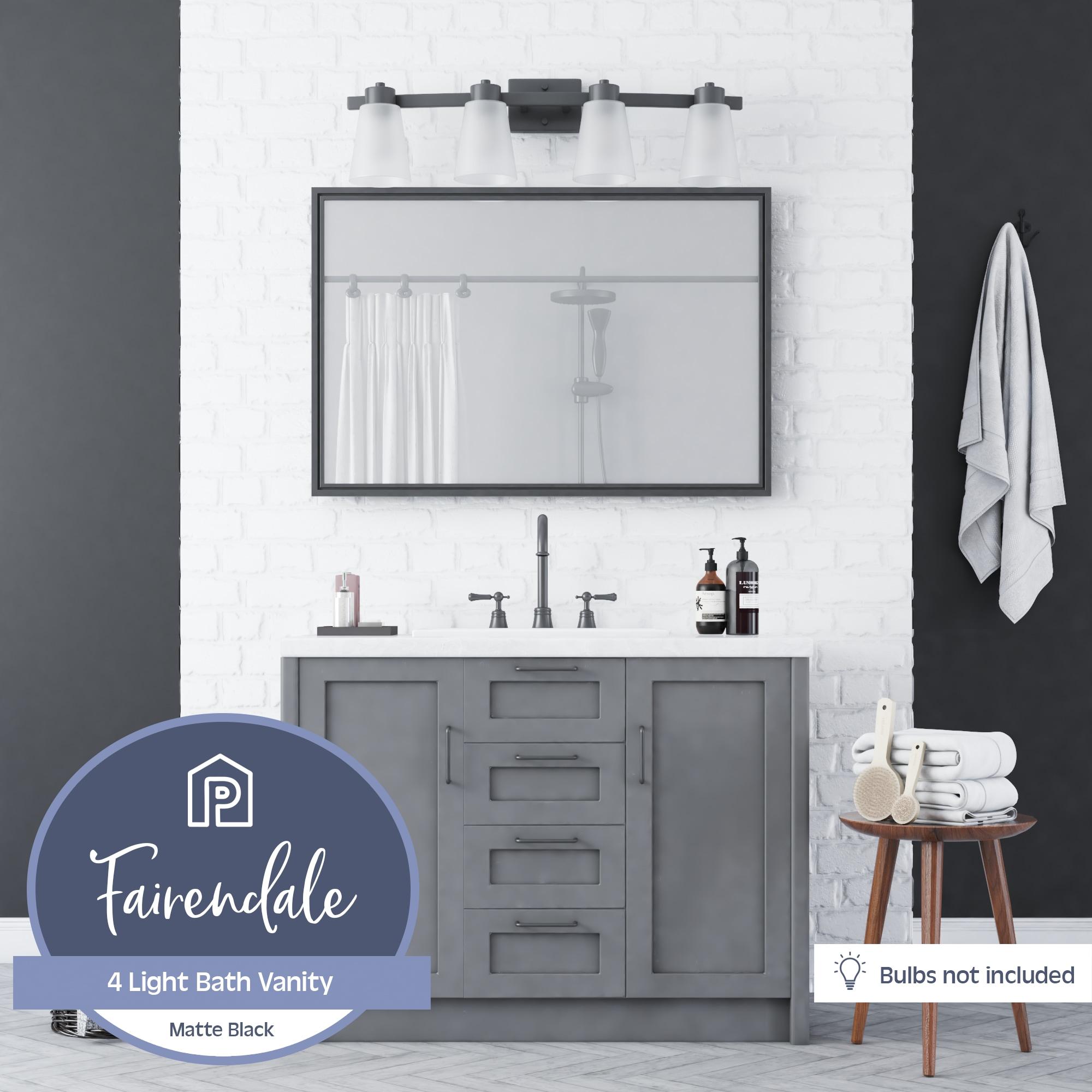 Prominence Home Fairendale 4-Light Matte Black Bathroom Vanity Light with Frosted Glass Shade