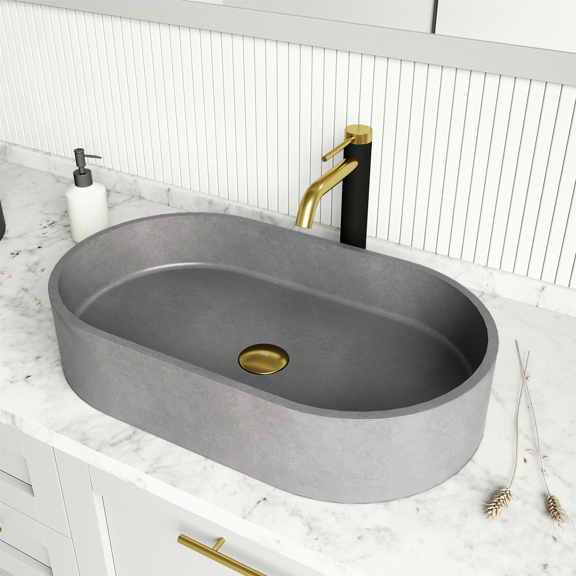 Sagrada Gothic 24" L x 14" W x 5" H Gray Handmade Oval Vessel Bathroom Sink