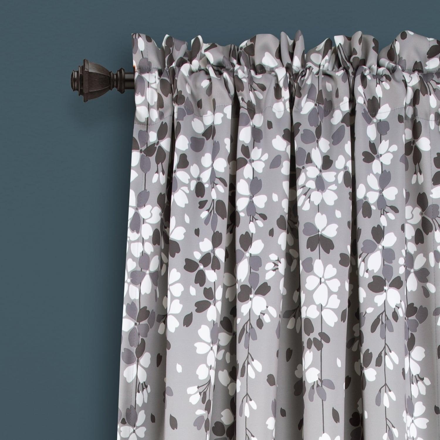Lush Decor Weeping Flower Room Darkening Window Curtain Panels Gray 52X108+2 Set