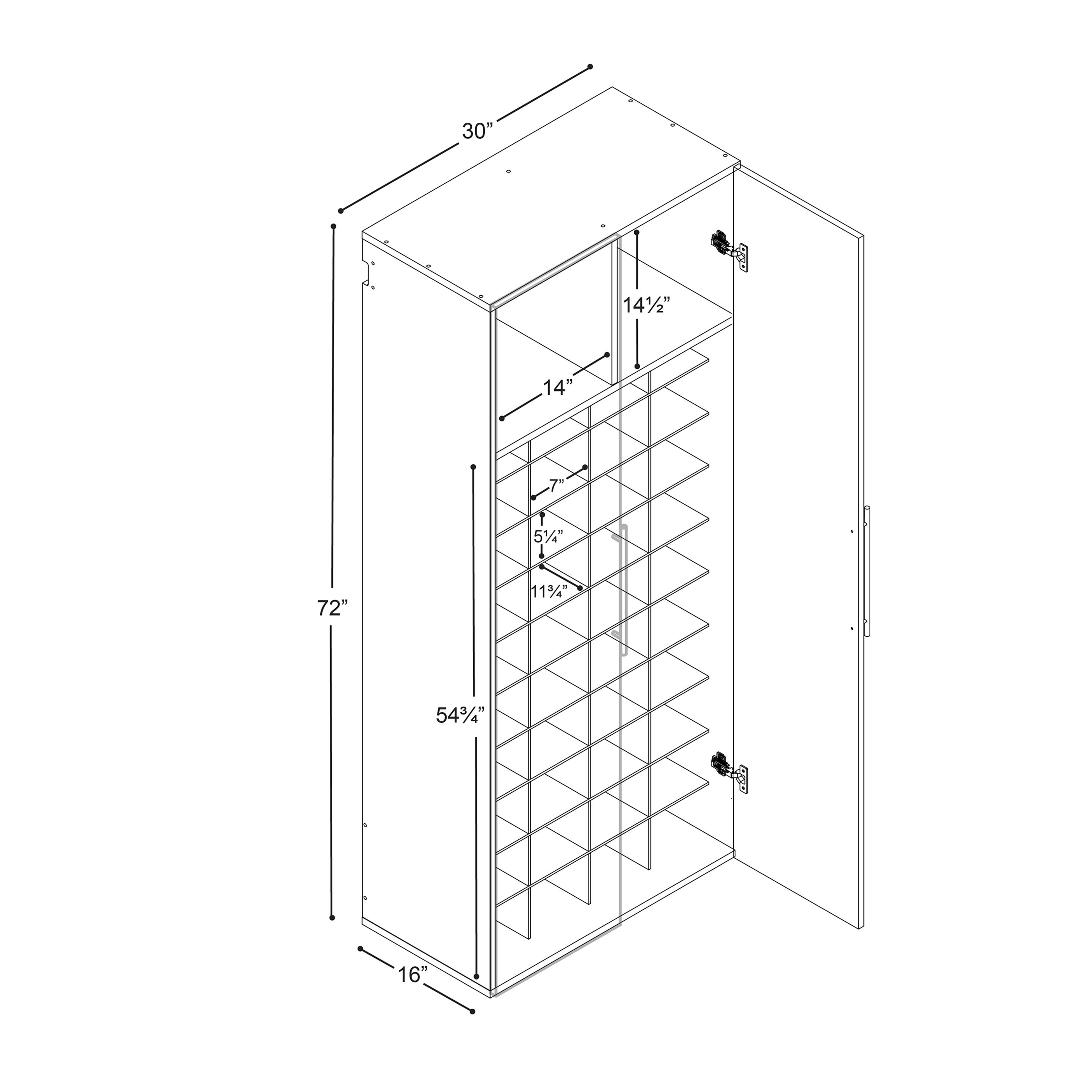 Prepac Hangups Shoe Storage Cabinet White: 40-Pair Organizer, MDF & Particle Board, Fixed Shelves