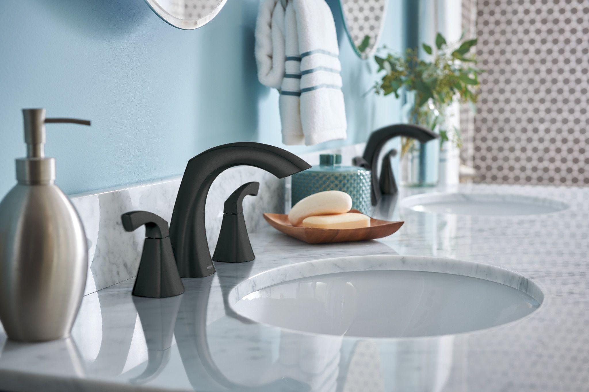 Moen Lindor Matte Black Widespread 2-Handle Bathroom Sink Faucet with Drain Assembly