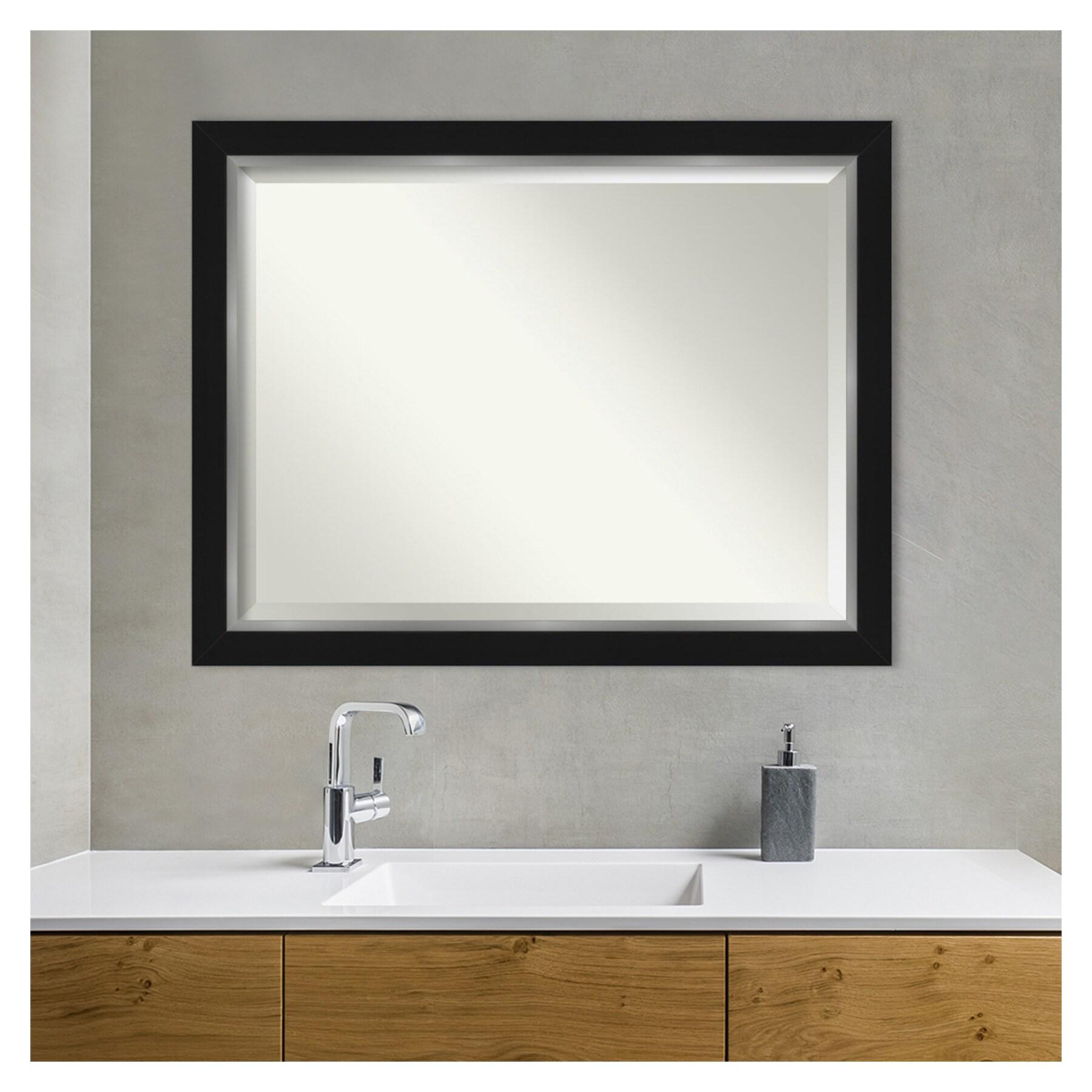 Amanti Art Beveled Bathroom Wall Mirror - Eva Black Silver Frame Eva Black Silver Outer Size: 45 x 35 in