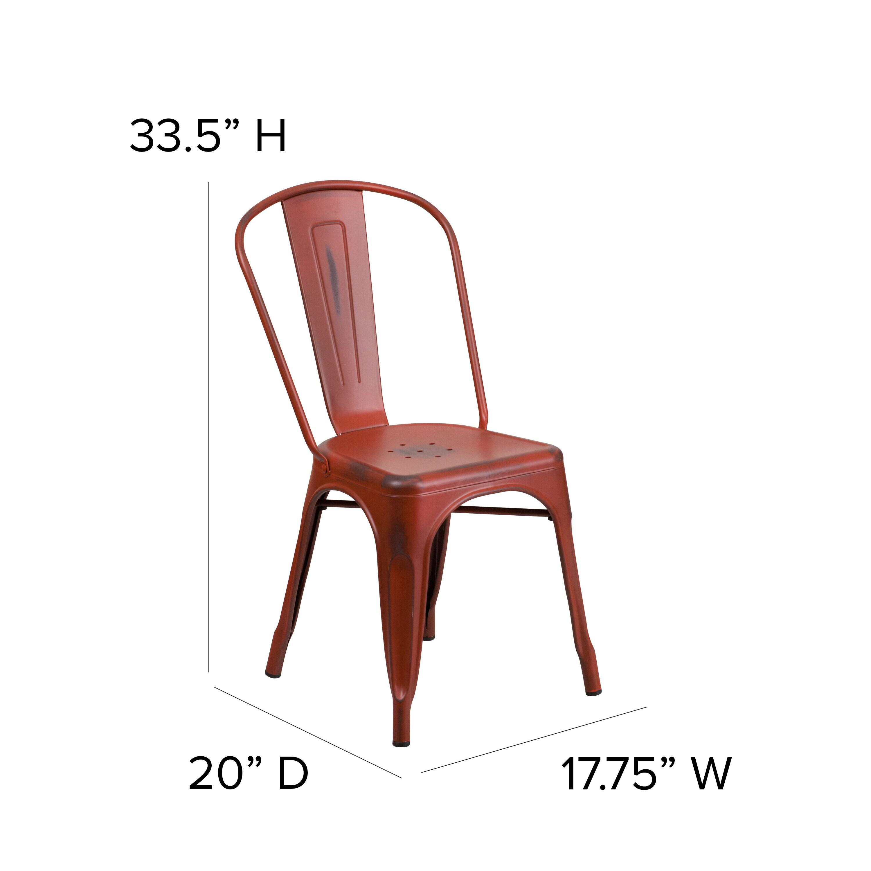 Flash Furniture Commercial Grade Distressed Kelly Red Metal Indoor-Outdoor Stackable Chair