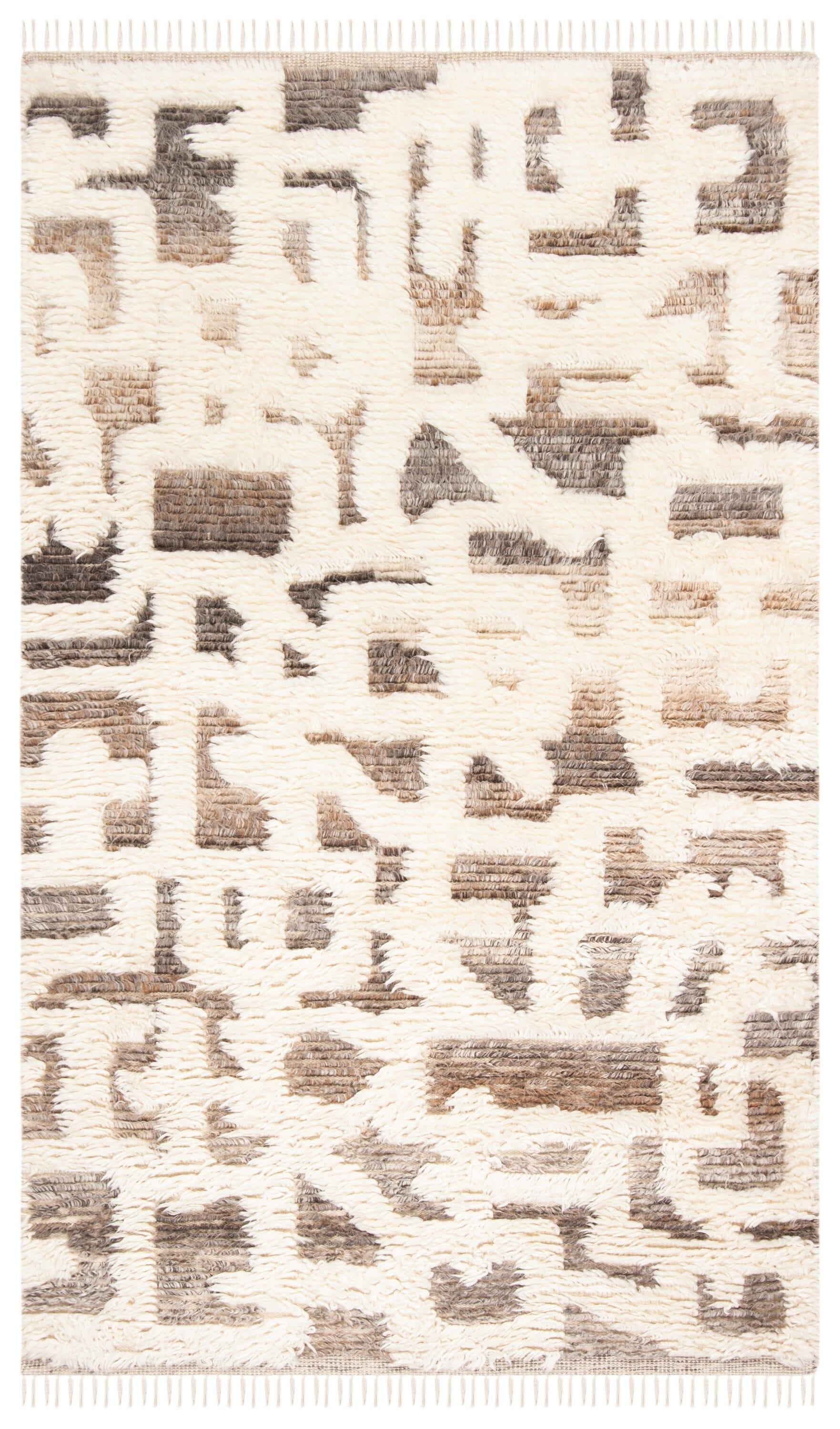 Manhattan MAN458 Hand Knotted Wool-Viscose Blend Area Rug - Ivory/Grey- 8' X 10' - Safavieh.