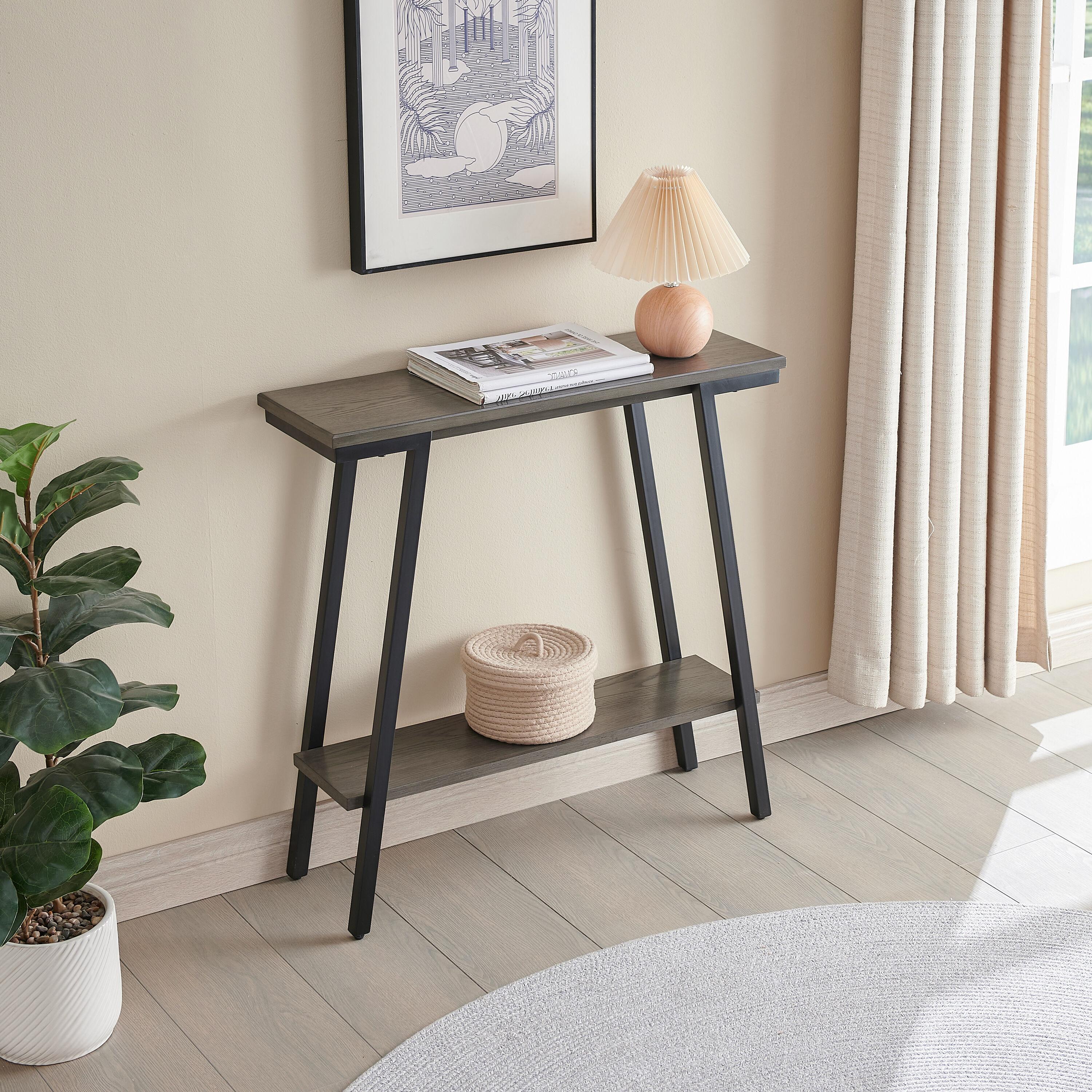 Leick Home 214338 Empiria Wood Console Table with Metal Frame for Living Room Entryway Bedroom, Gray