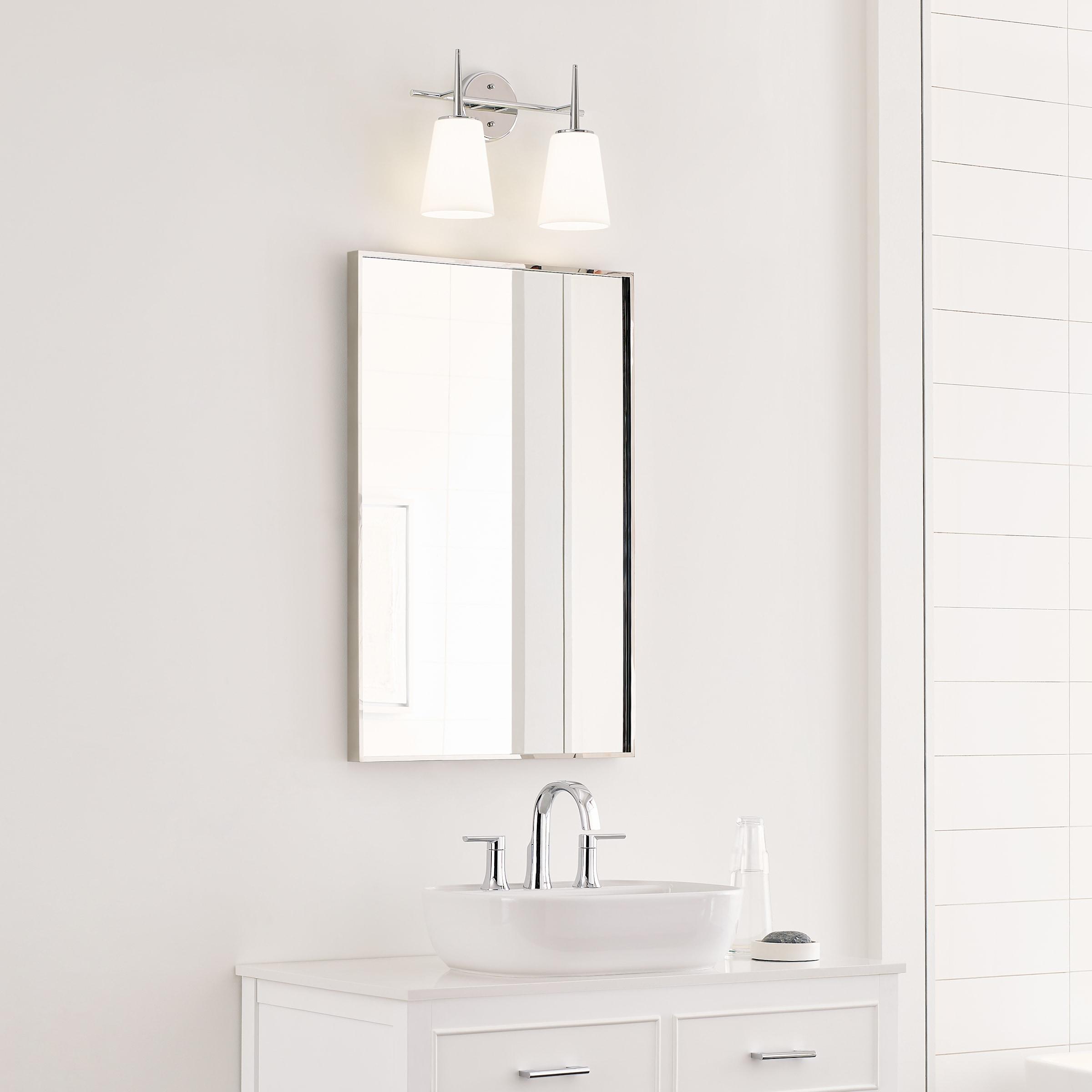Driscoll 15.5 in. 2-Light Contemporary Modern Chrome Wall Bathroom Vanity Light with Etched White Glass Shades