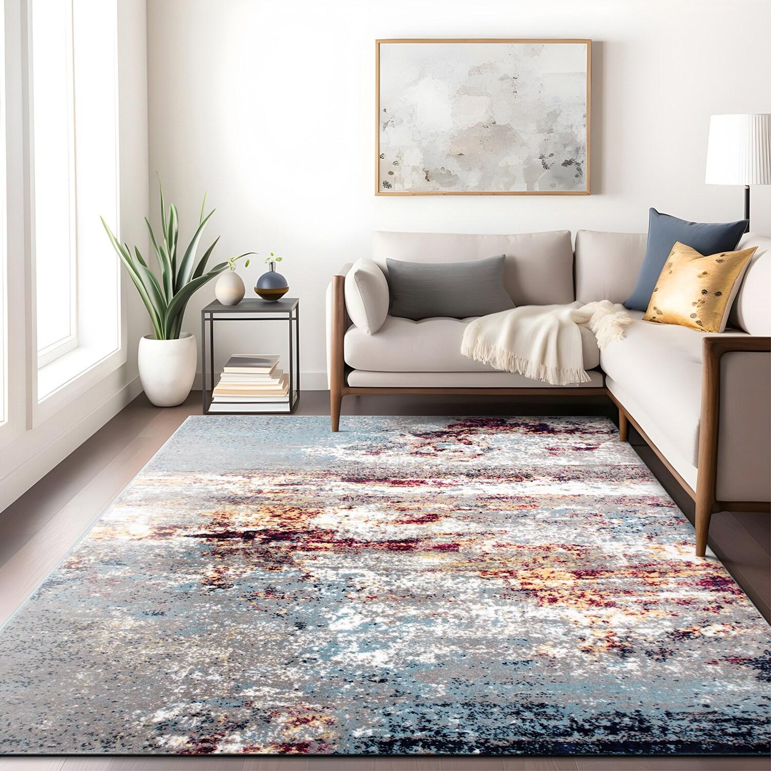 World Rug Gallery Distressed Abstract Watercolor Multi 5' x 7' Area Rug