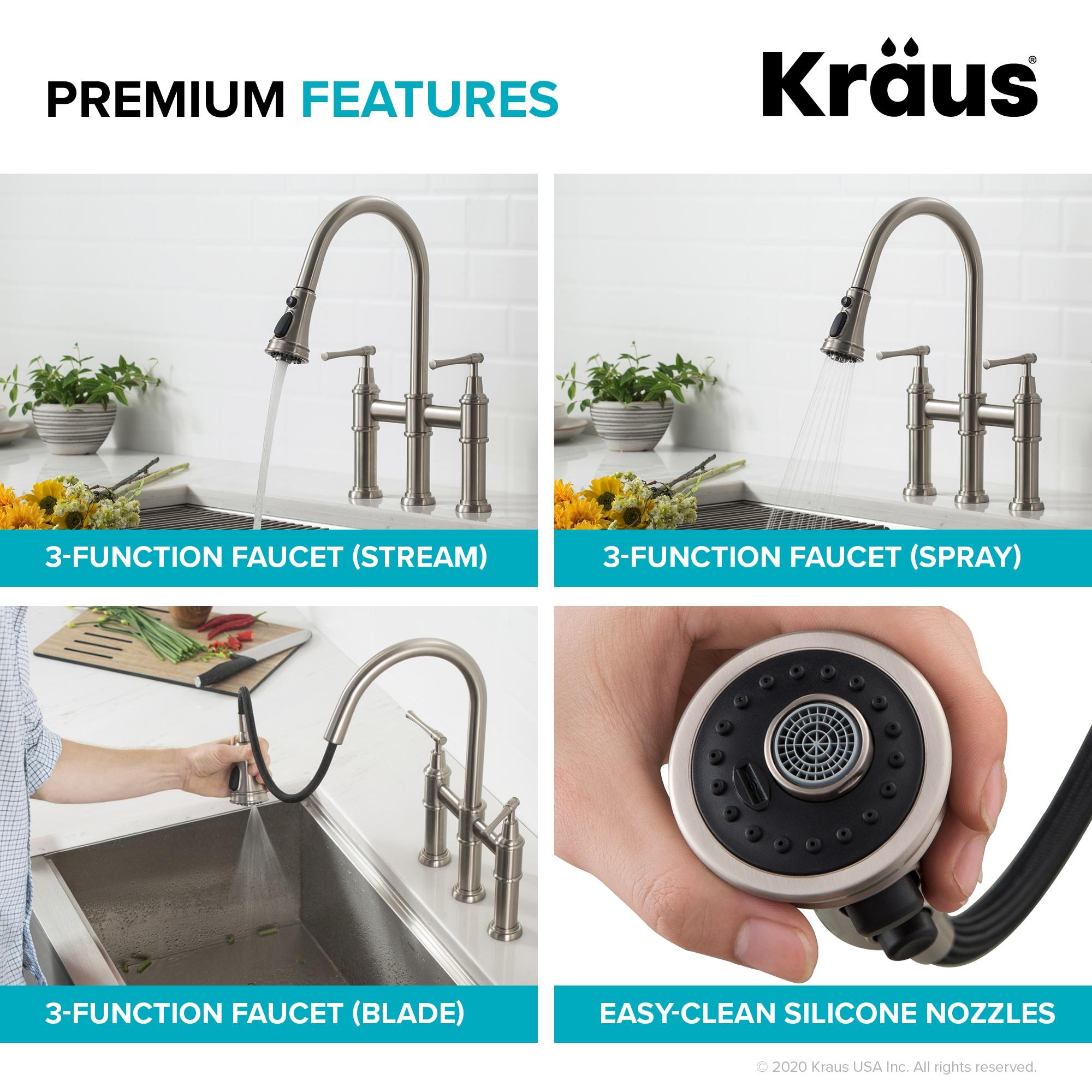 Kraus Allyn Transitional Bridge Kitchen Faucet and Water Filter Faucet Combo