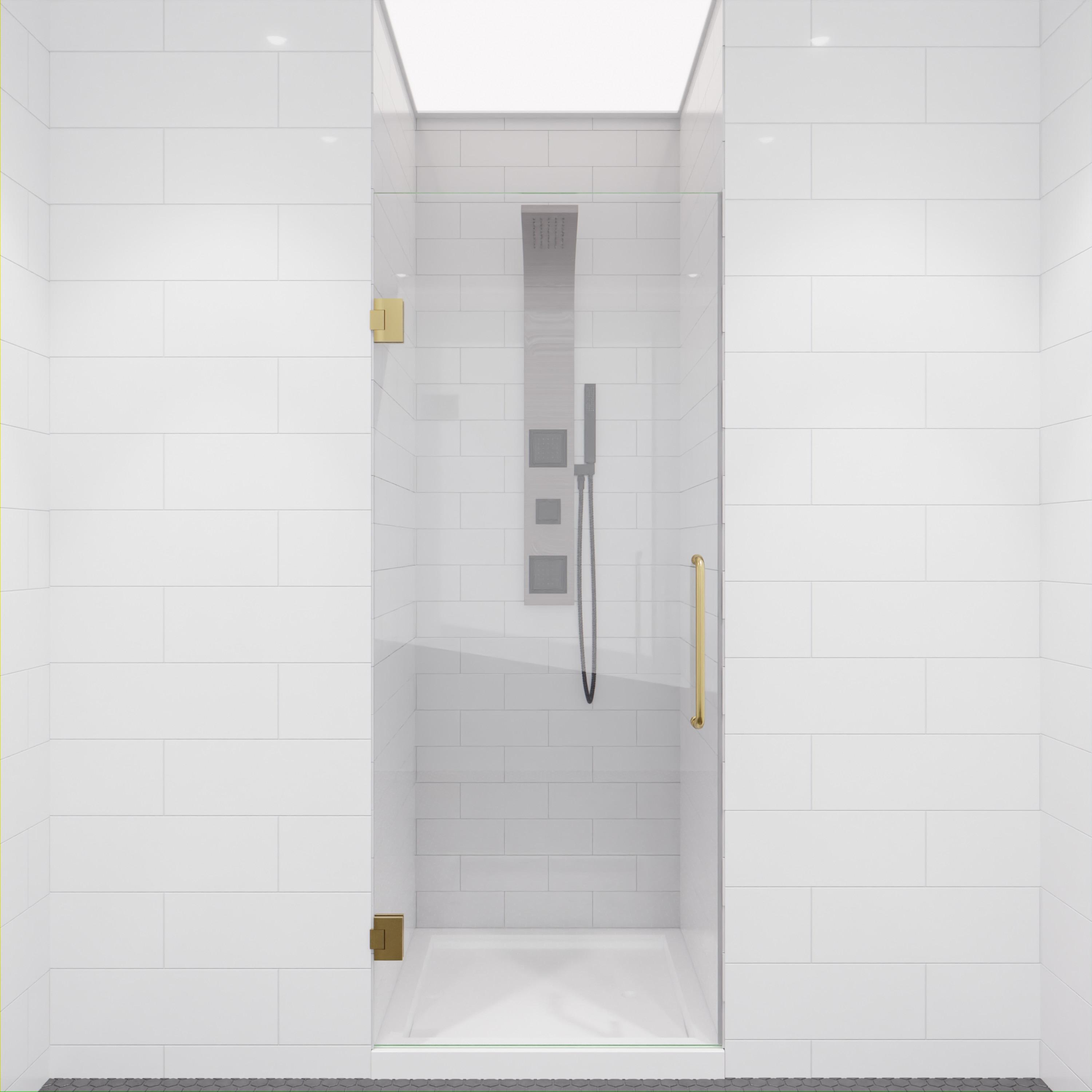 ANZZI Fellow Series 30 In. X 72 In. Frameless Hinged Shower Door With Stainless Steel Handle In Brushed Gold
