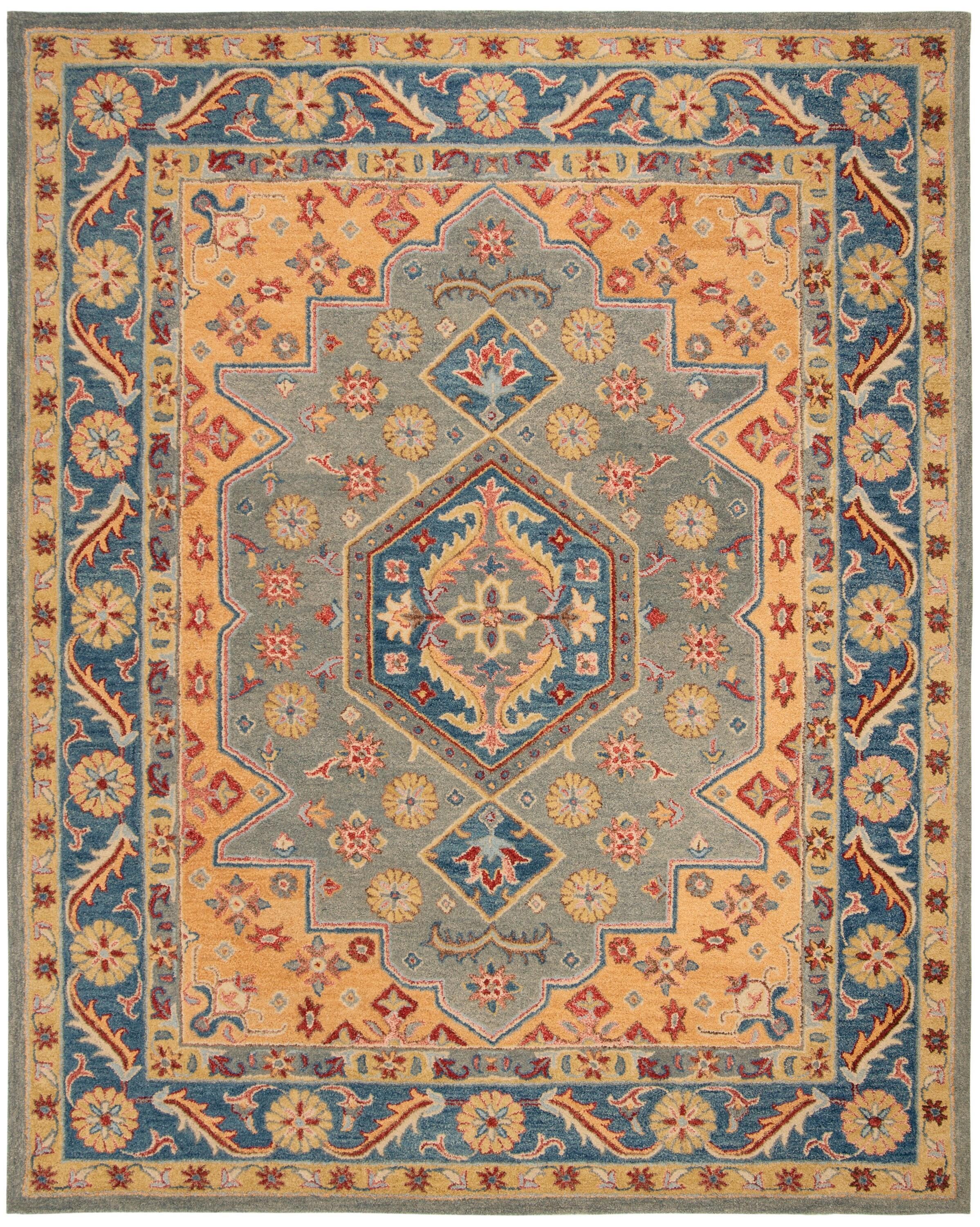 Antiquity AT504 Hand Tufted Area Rug - Blue/Gold - 8'x10' - Safavieh.