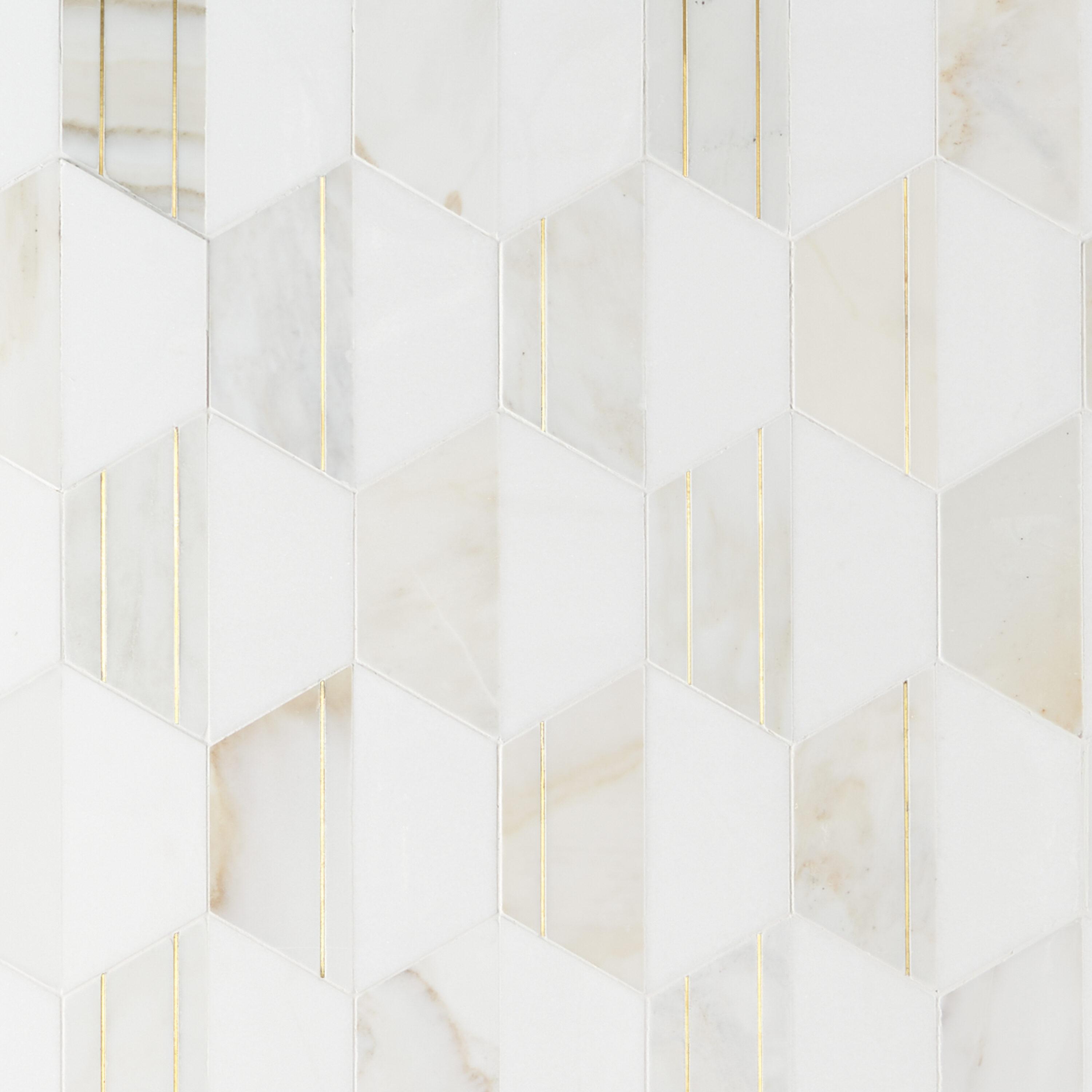Meld 10.43" x 12.04" Marble and Brass Mosaic Hexagon Tile (0.87 Sq. Ft. / Sheet)