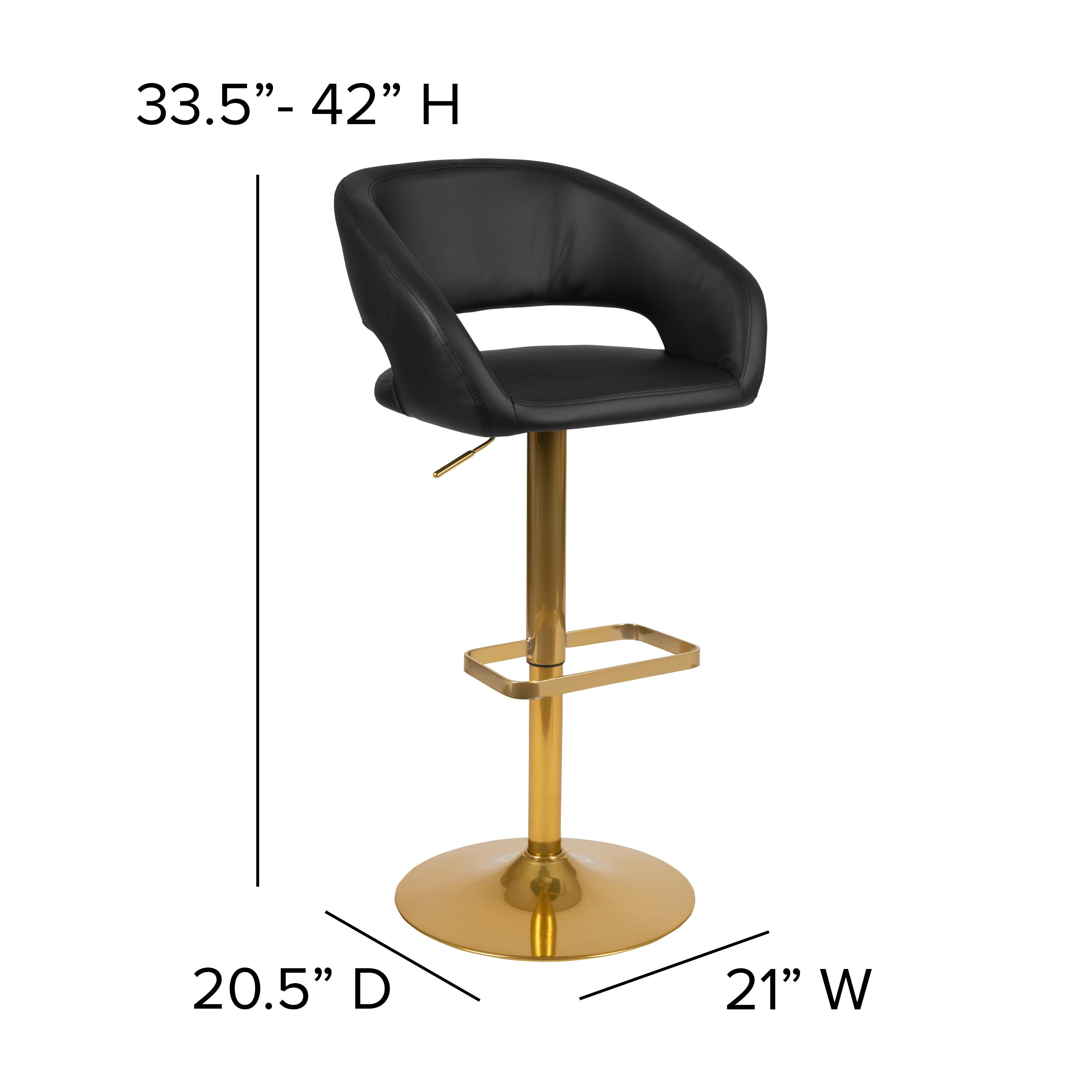 Flash Furniture Contemporary Black Vinyl Adjustable Height Barstool with Rounded Mid-Back and Gold Base