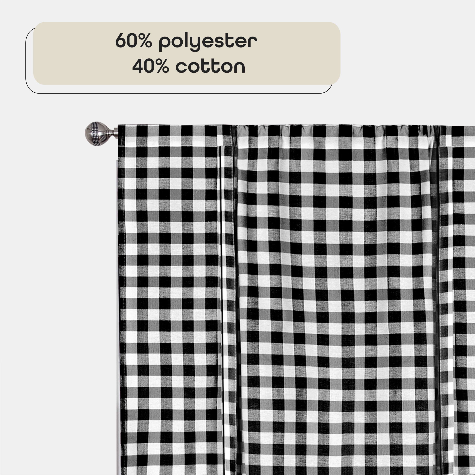 Buffalo Black Plaid Modern Window Curtain Panel : 42" x 63" Tie Up Shade - Single