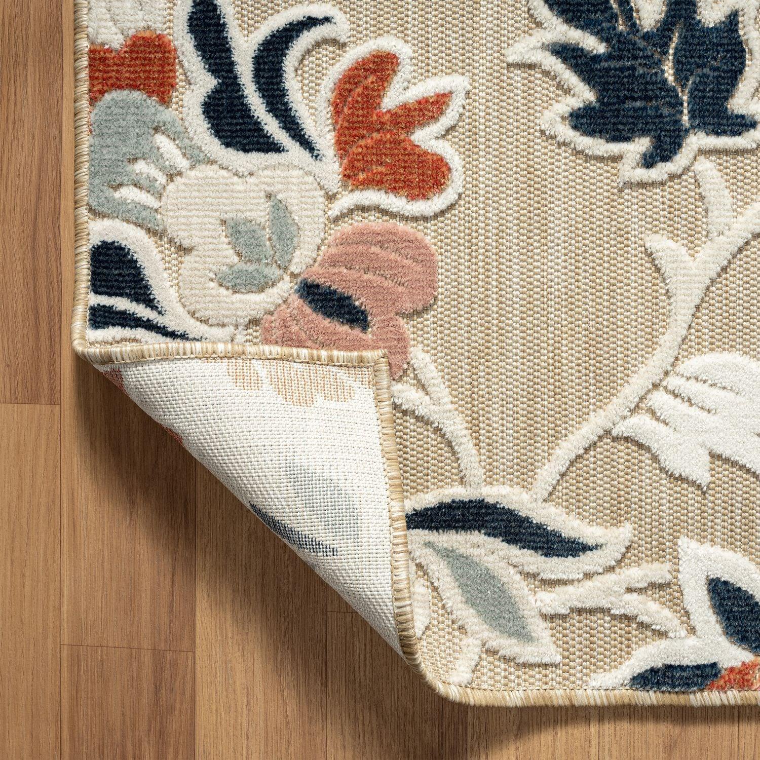 LR Home Elise 5' x 7' Coral/Beige Floral Hi-Low Indoor/Outdoor Area Rug