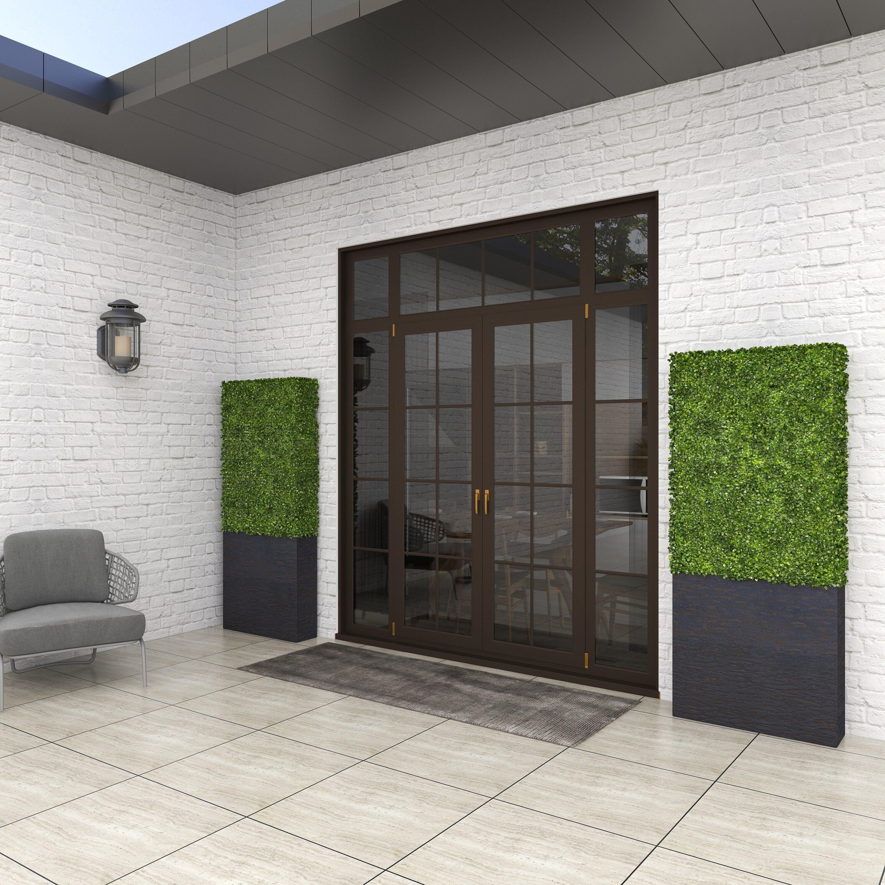 DecMode 66" Tall Boxwood Hedge Artificial Topiary in Realistic Leaves and Black Cement Planter Box