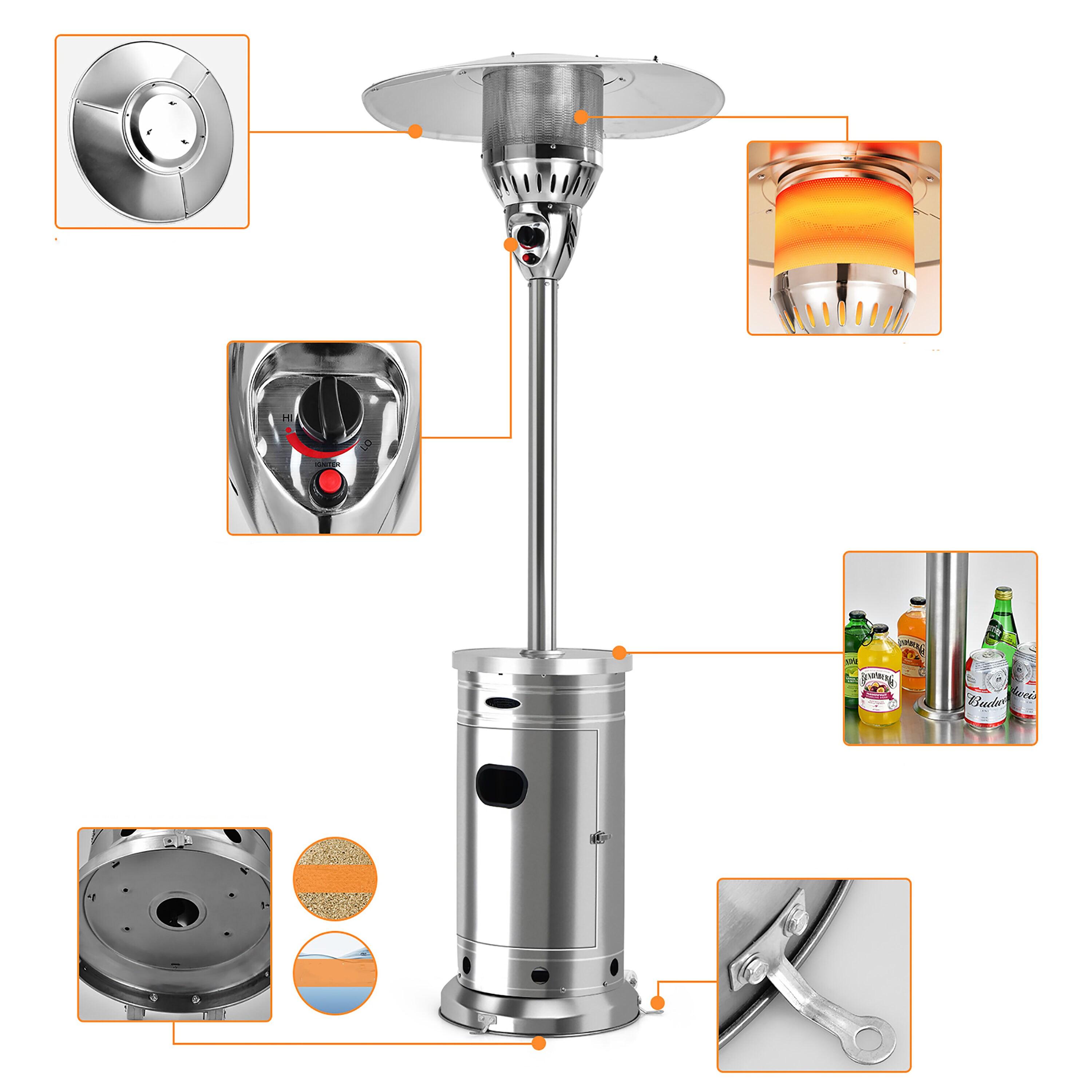 Costway 48,000 BTU Patio Propane Heater Stainless Steel W/Table & Wheels