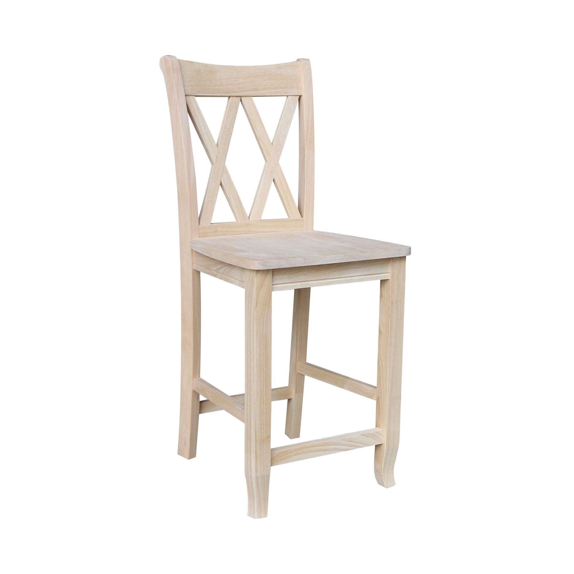 24" Double X Back Counter Height Barstool Unfinished - International Concepts: Solid Wood, Kitchen Island Seating