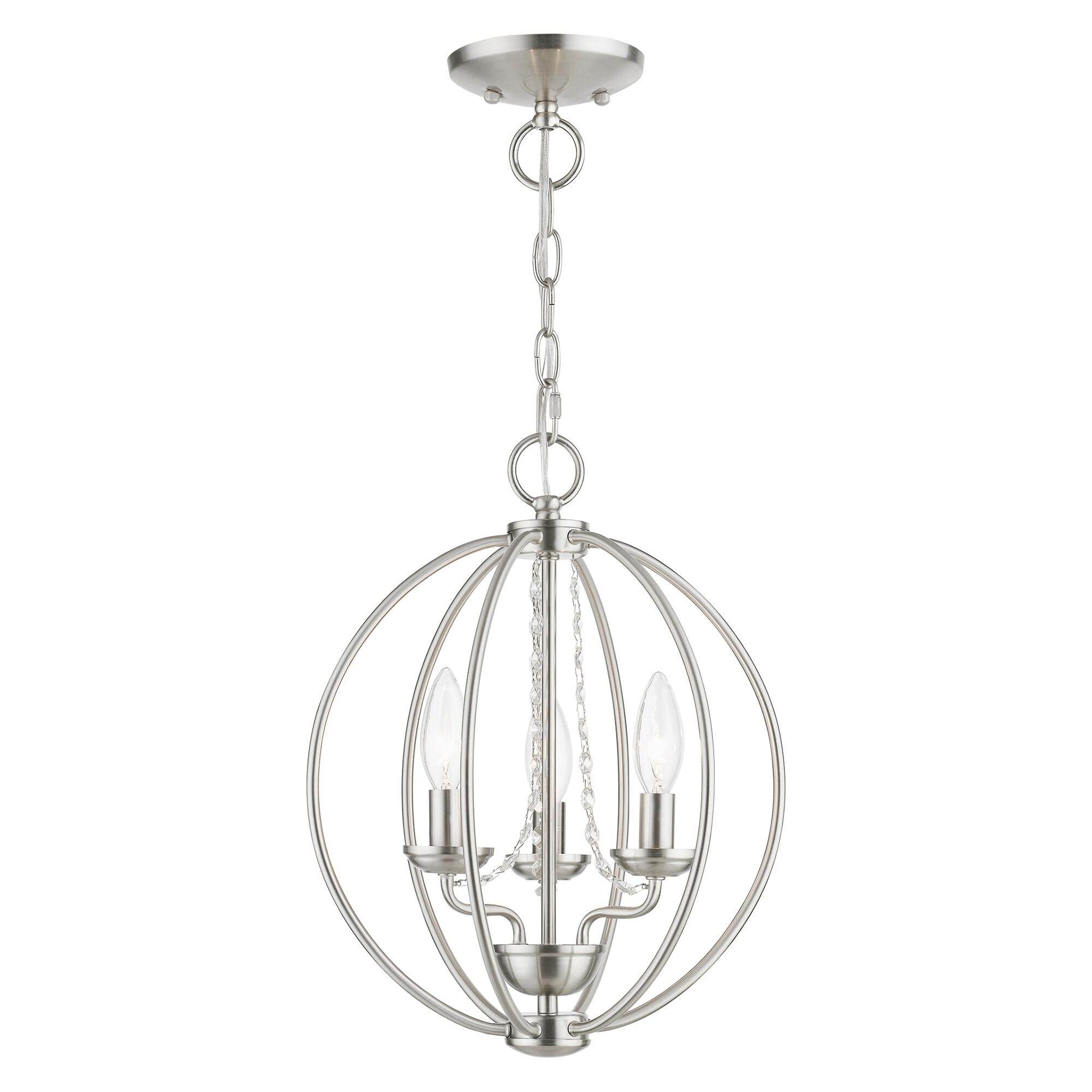 Delridge 12 in.  3-Light Brushed Nickel Globe Convertible Chandelier/Semi Flush with Clear Crystals