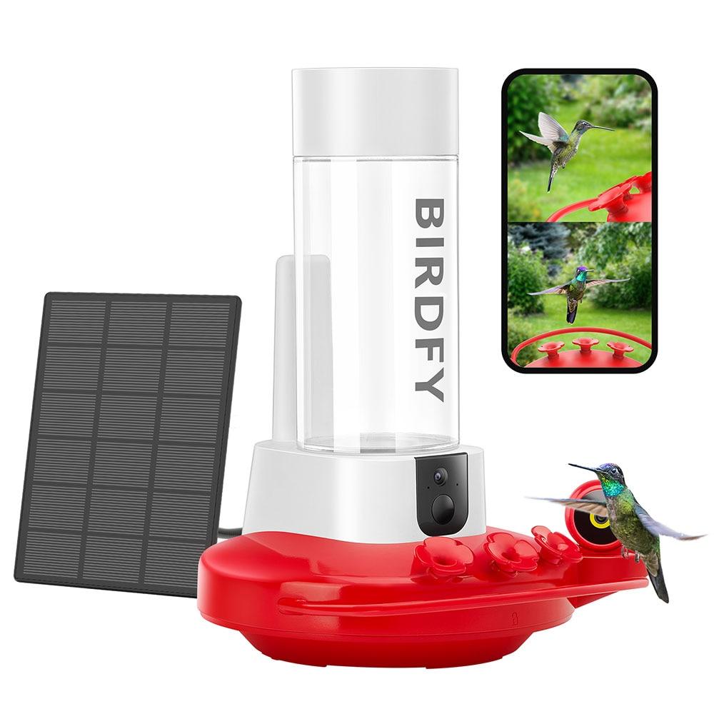 Birdfy NETVUE Birdfy Hummingbird Feeder with 2 Cameras Solar Powered - Dual Smart Cams, 2K HD Wireless for 2 Angels Close-up Bird Watching Outdoor, Instant Notifications (20Oz) (Hum Duo AI Solar)