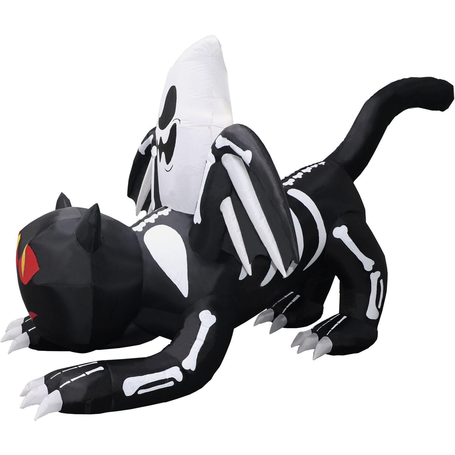 Haunted Hill Farm Inflatable Black Cat with Ghost, 5-ft.