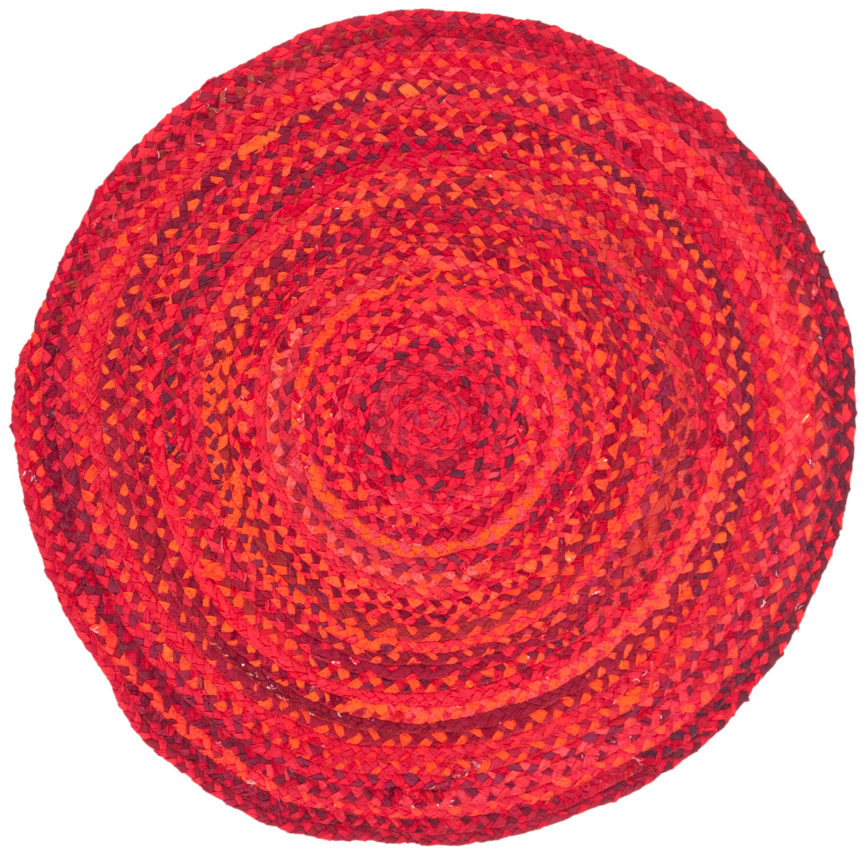 Braided BRD452 Hand Woven Indoor Accent Rug - Red - 3' Round - Safavieh