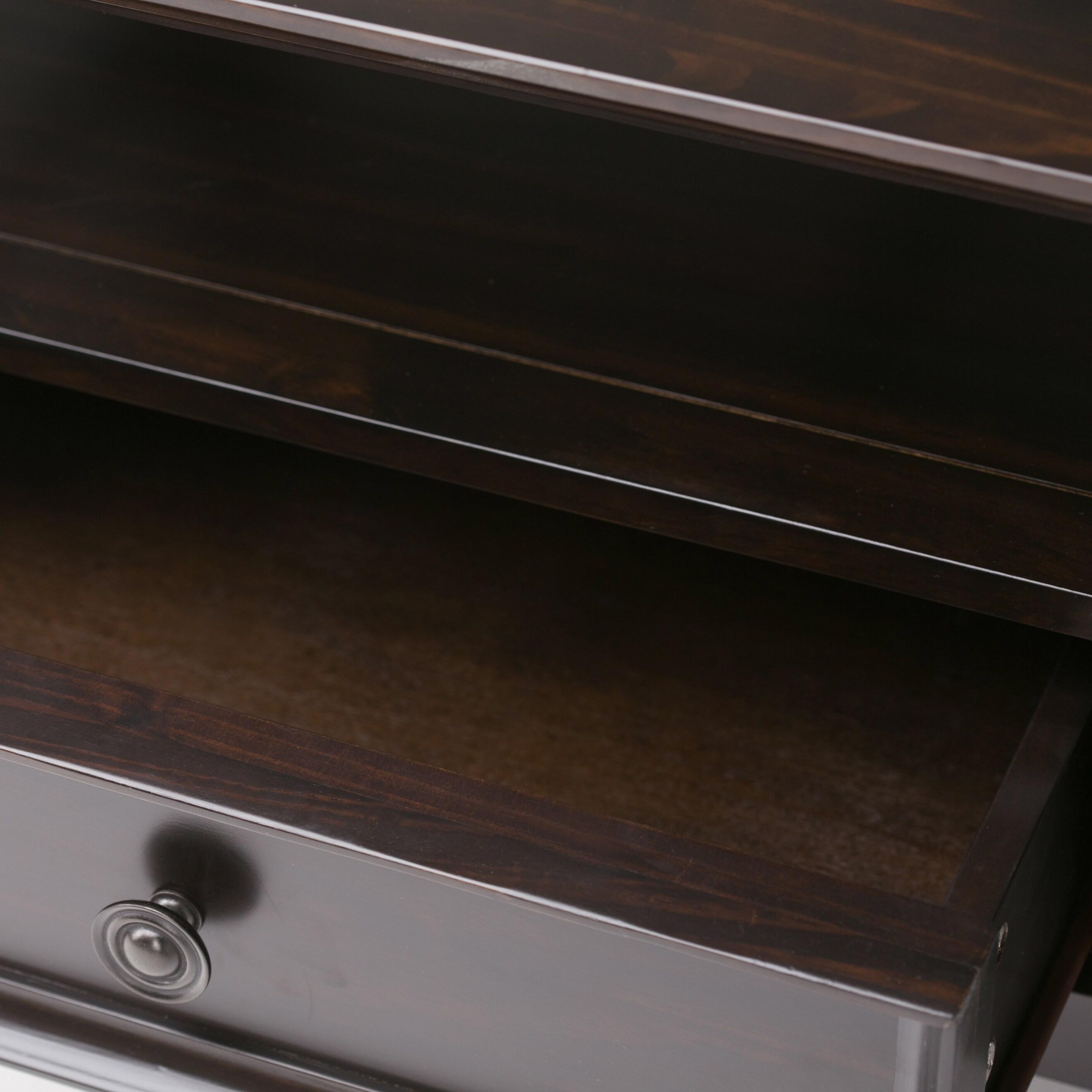 Simpli Home Amherst 44"W Solid Wood Transitional Coffee Table with Open Shelf and 2 Drawers