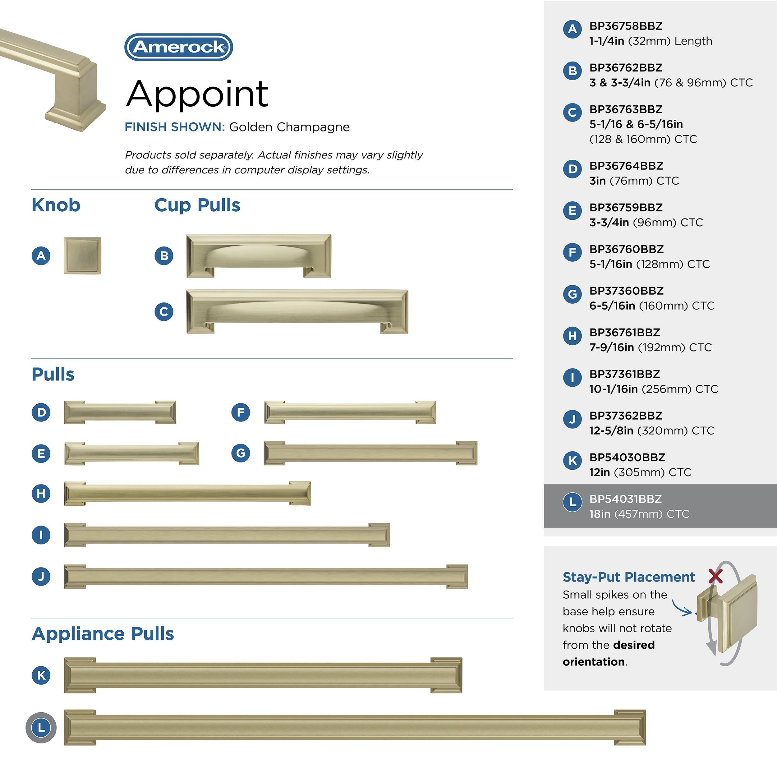 Amerock Appoint 18 inch (457mm) Center-to-Center Golden Champagne Appliance Pull