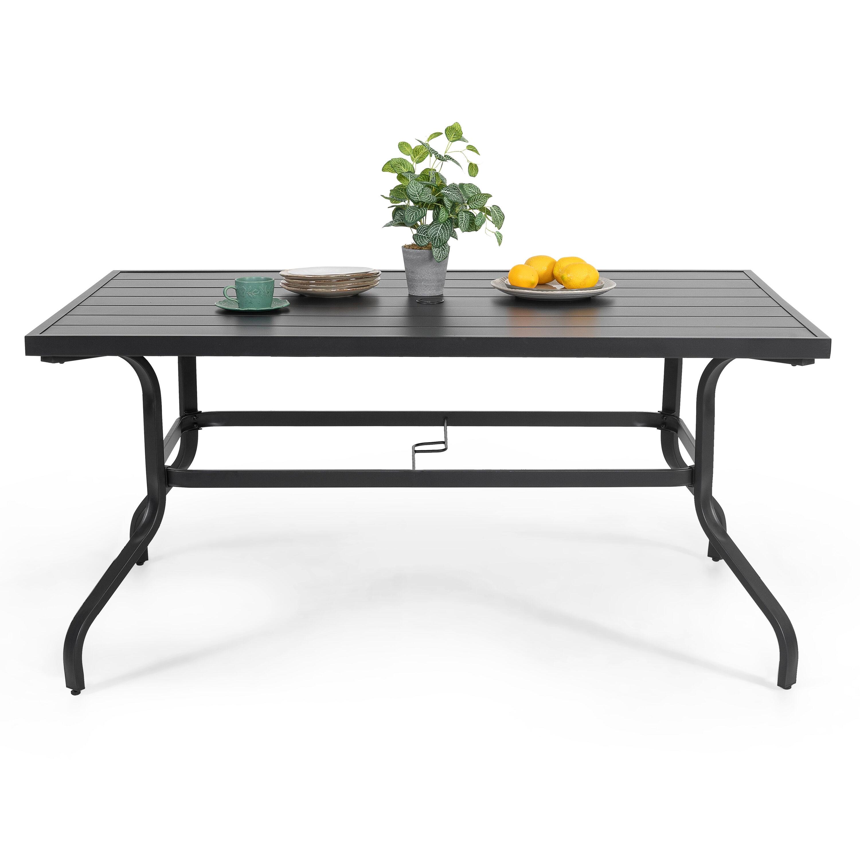 Nuu Garden Outdoor 7-Piece Iron Dining Set with 1.77'' Umbrella Hole