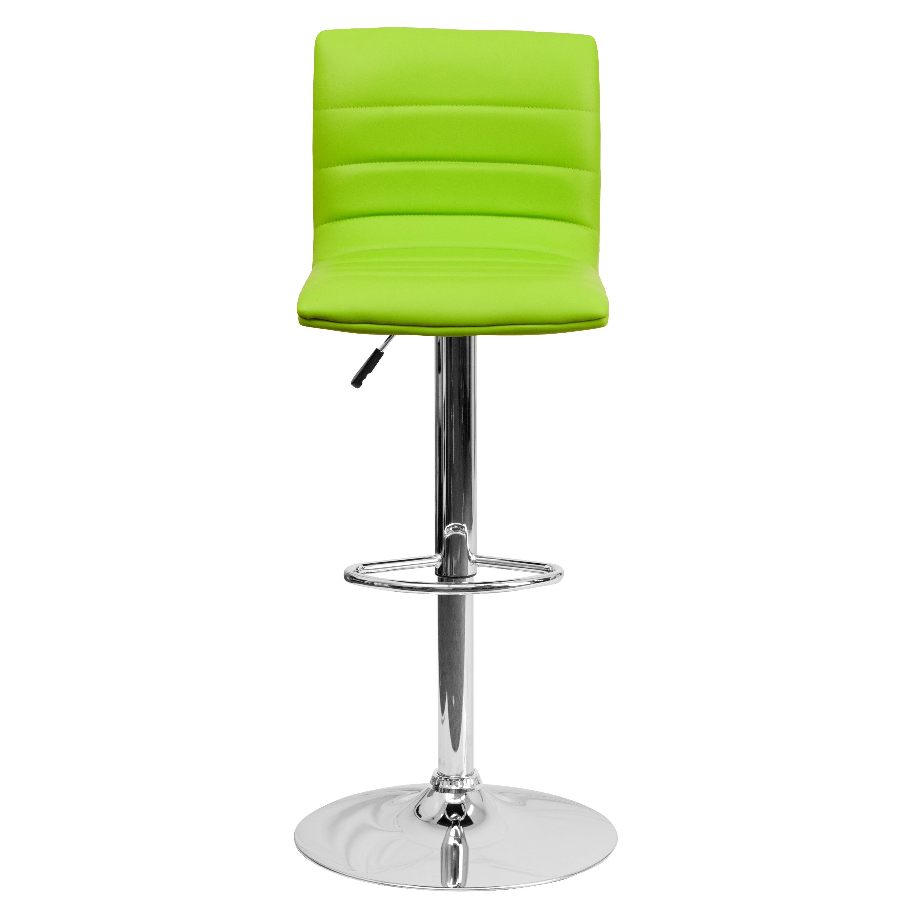 Flash Furniture Modern Green Vinyl Adjustable Bar Stool with Back, Counter Height Swivel Stool with Chrome Pedestal Base