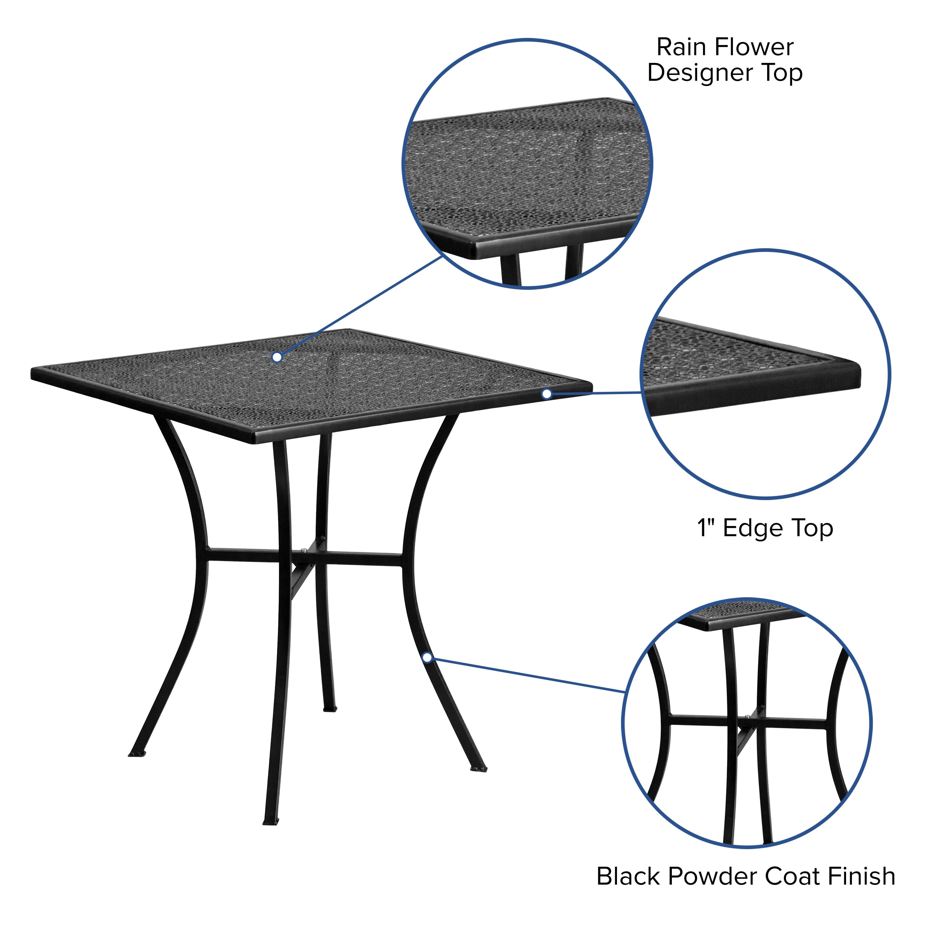 Flash Furniture Oia Commercial Grade 28" Square Black Indoor-Outdoor Steel Patio Table