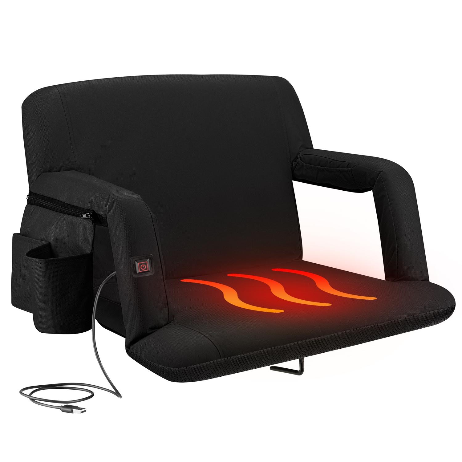 Extra Wide Heated Reclining Stadium Seat - Waterproof Foldable Chair, Thick Padding & Back Support