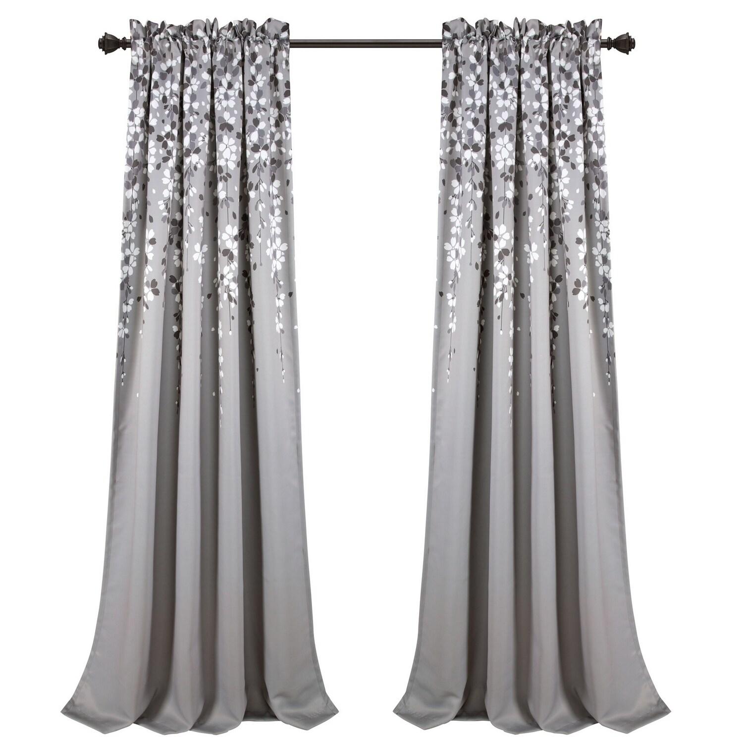 Lush Decor Weeping Flower Room Darkening Window Curtain Panels Gray 52X108+2 Set