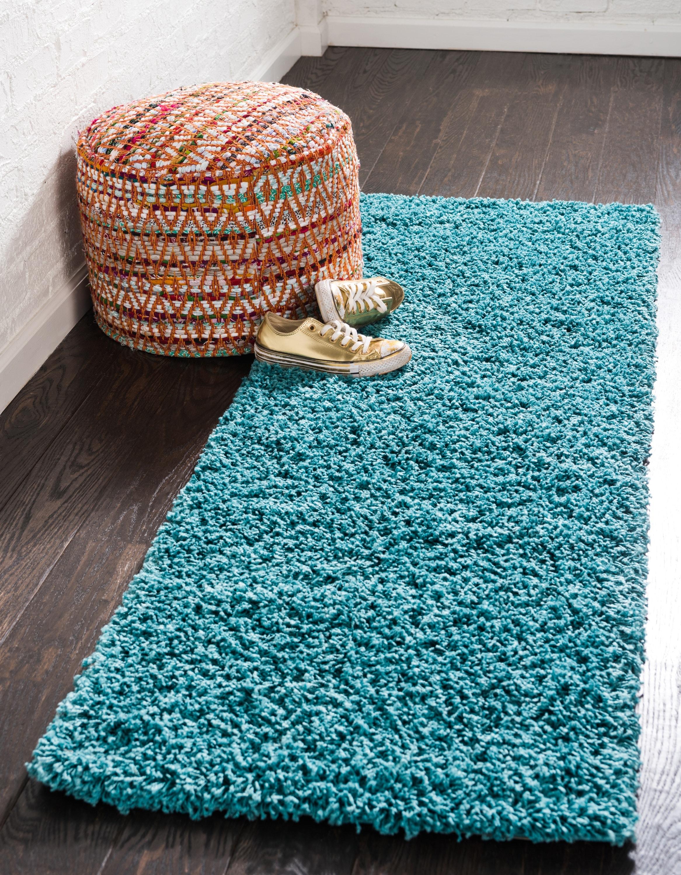 Unique Loom 2' 2 x 6' 7 Solid Shag Deep Aqua Blue Area Rug