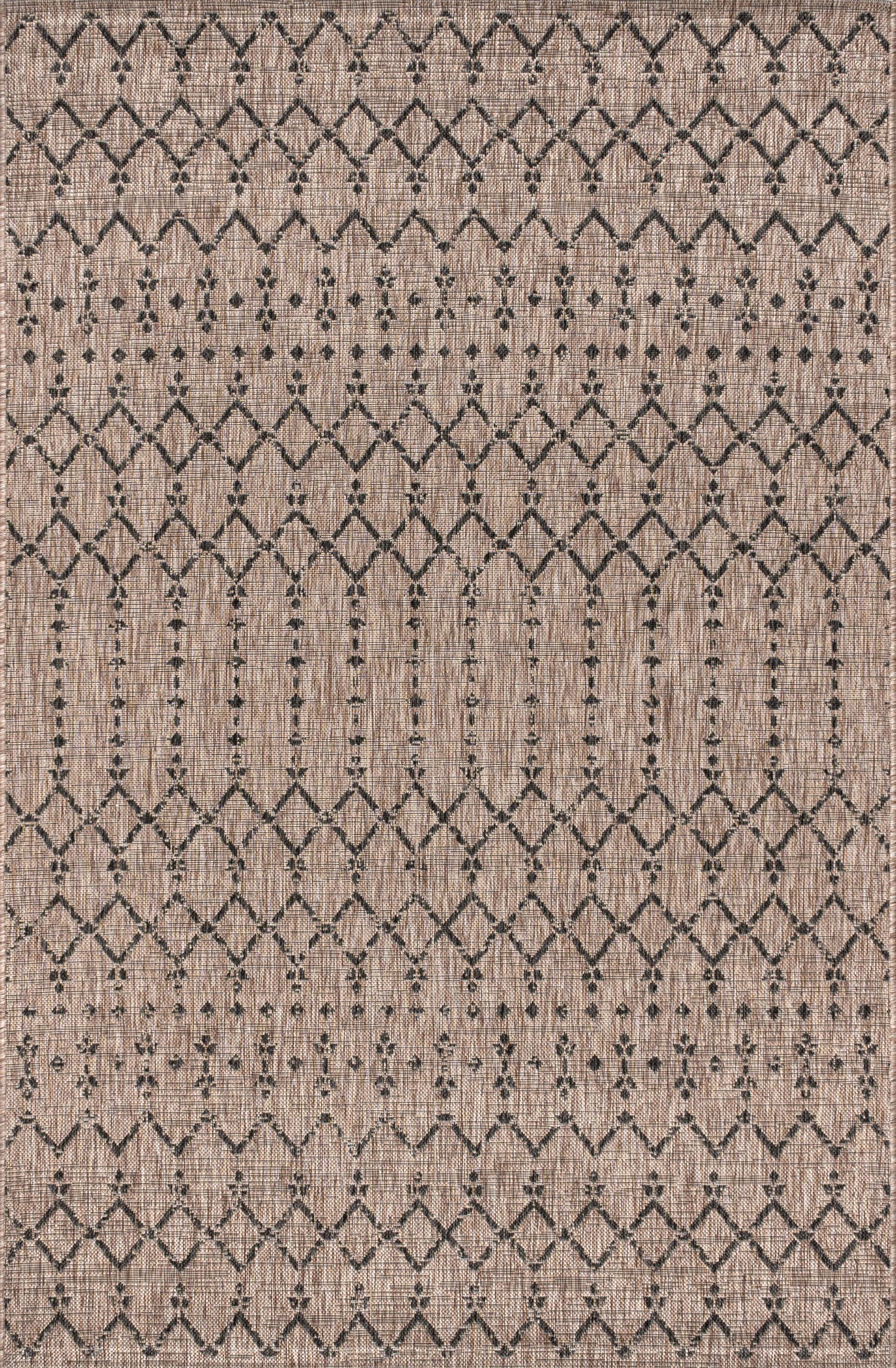 5'x8' Ourika Moroccan Geometric Textured Weave Indoor/Outdoor Area Rug, Natural/Black - JONATHAN Y