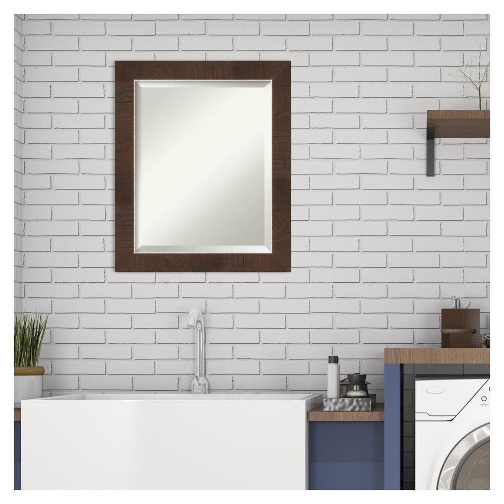 Amanti Art Beveled Bathroom Wall Mirror - Wildwood Brown Frame Wildwood Brown Narrow Outer Size: 19 x 23 in