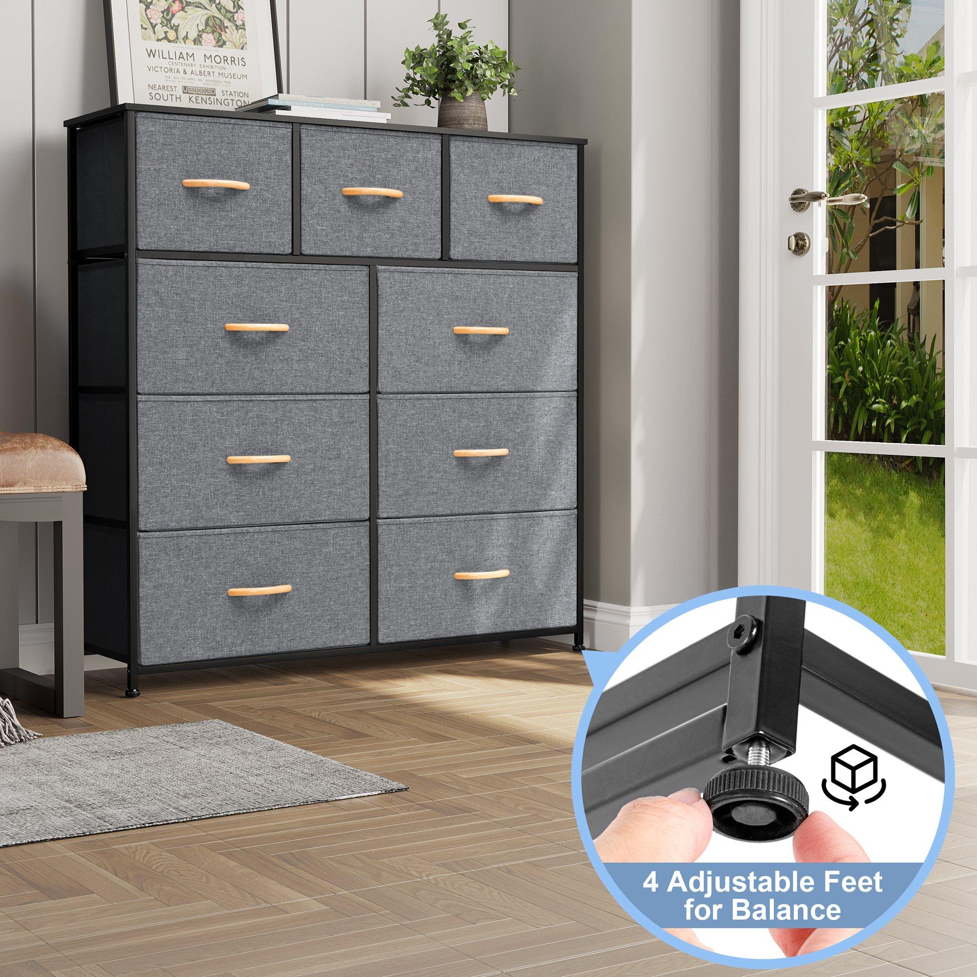 Crestlive Products Home Extra Wide Closet Dresser Storage Tower Organizer Unit 9 Drawers Grey Dark Wood