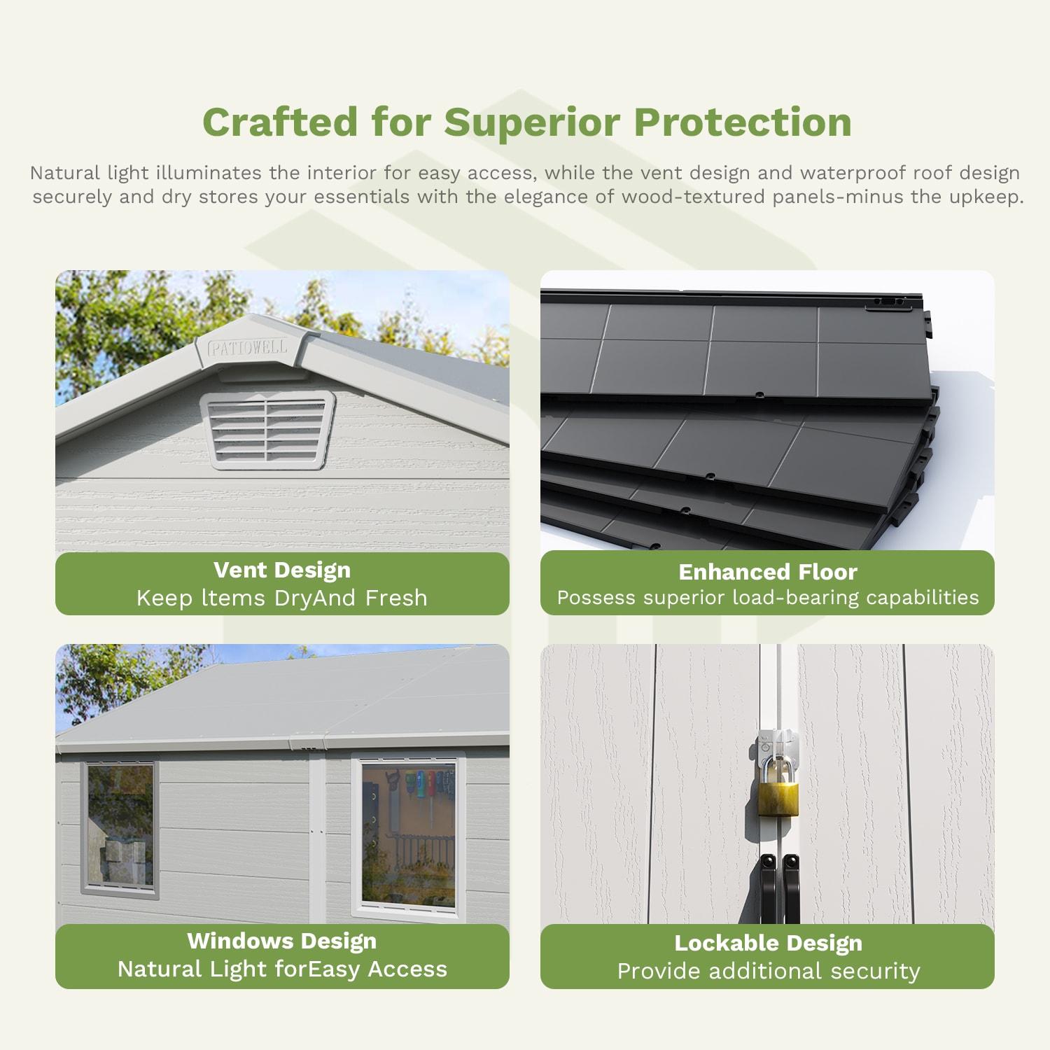 Patiowell 6 Ft. W X 8 Ft. D Resin Outdoor Storage Shed, Weather-resistant Outdoor Storage With Reinforced Design