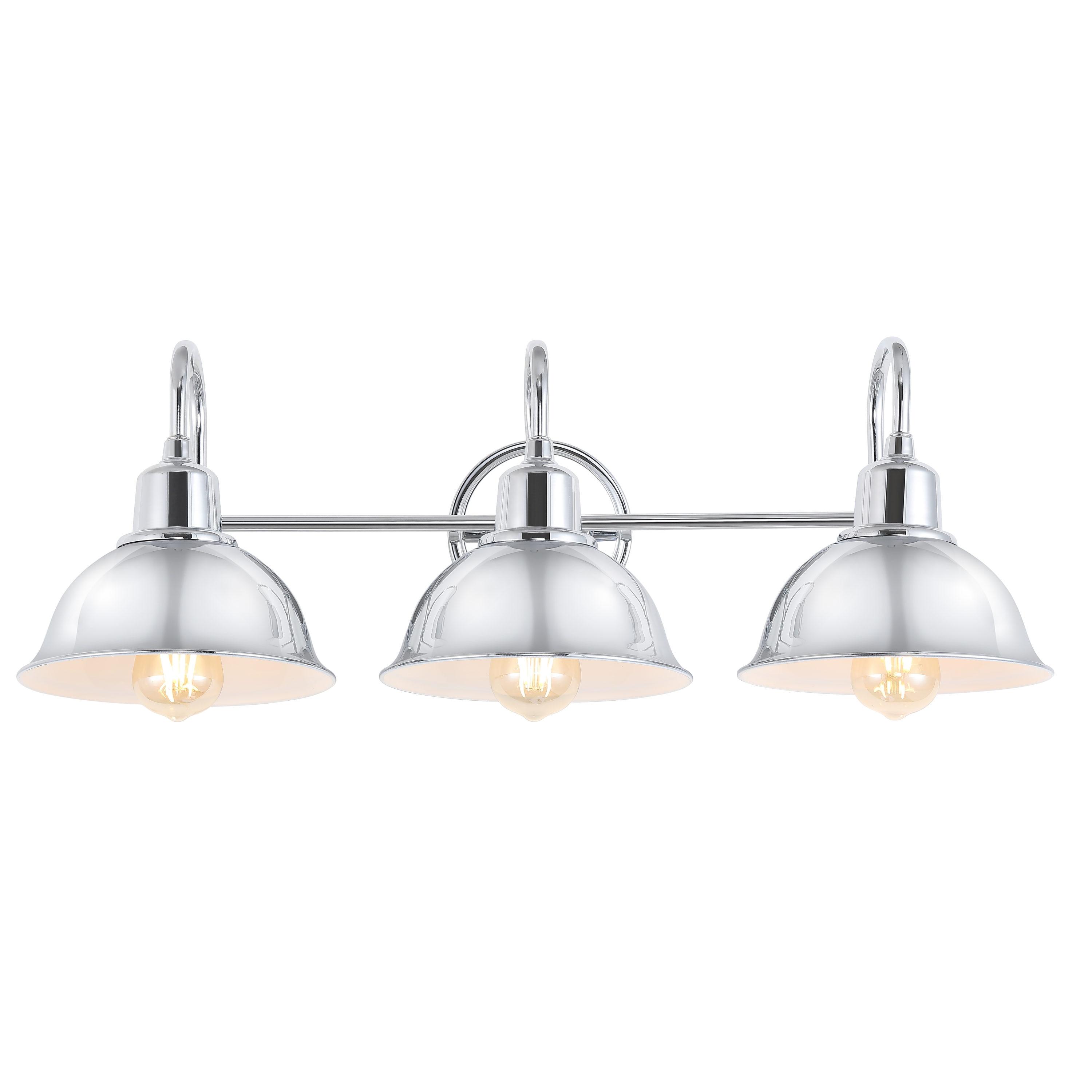 Frisco 26.5" 3-Light Farmhouse Industrial Iron Shade Vanity, Chrome