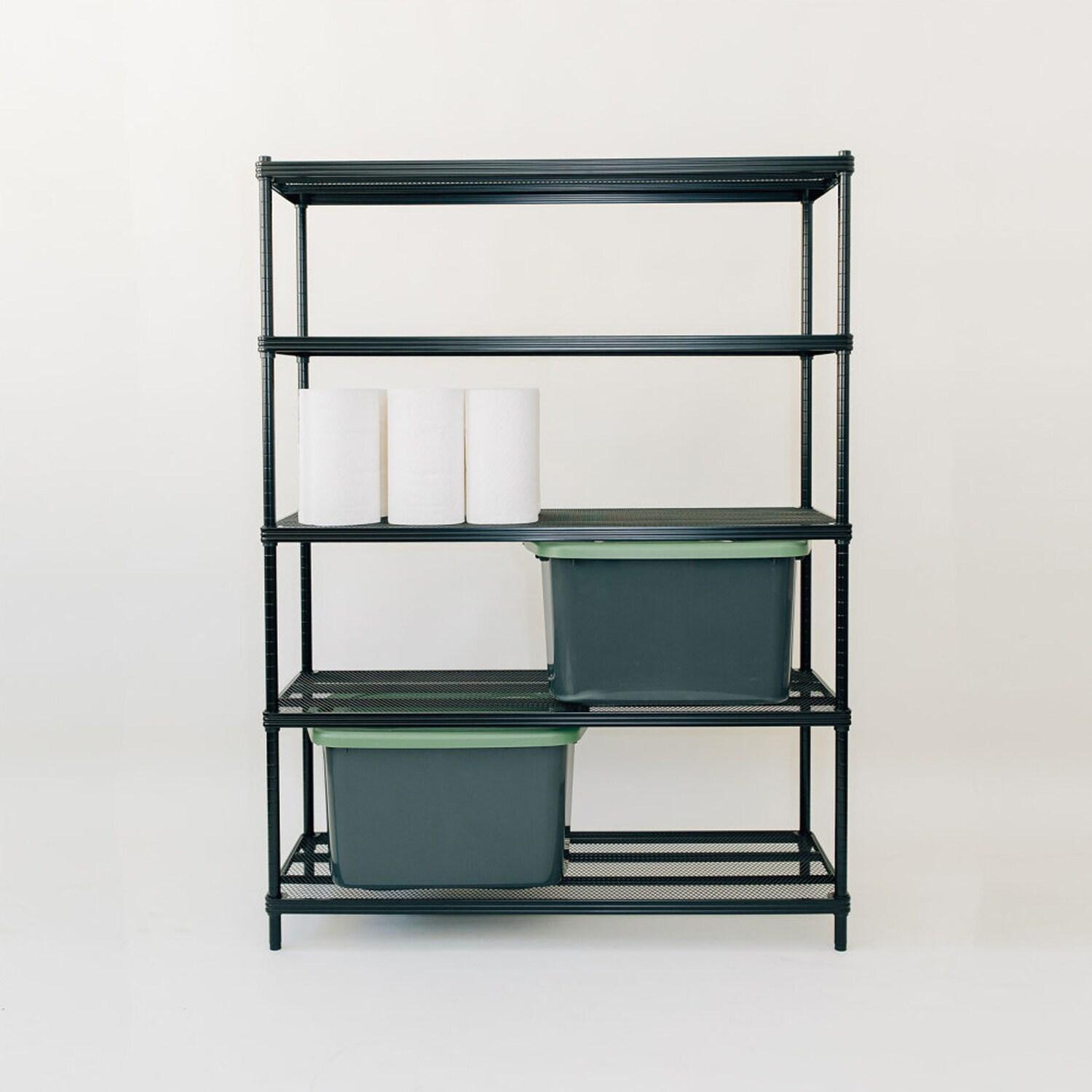 Design Ideas MeshWorks 5 Tier Full-Size Metal Storage Shelving Unit Rack for Kitchen, Office, and Garage Organization, 47.2” x 17.7” x 63,” Black