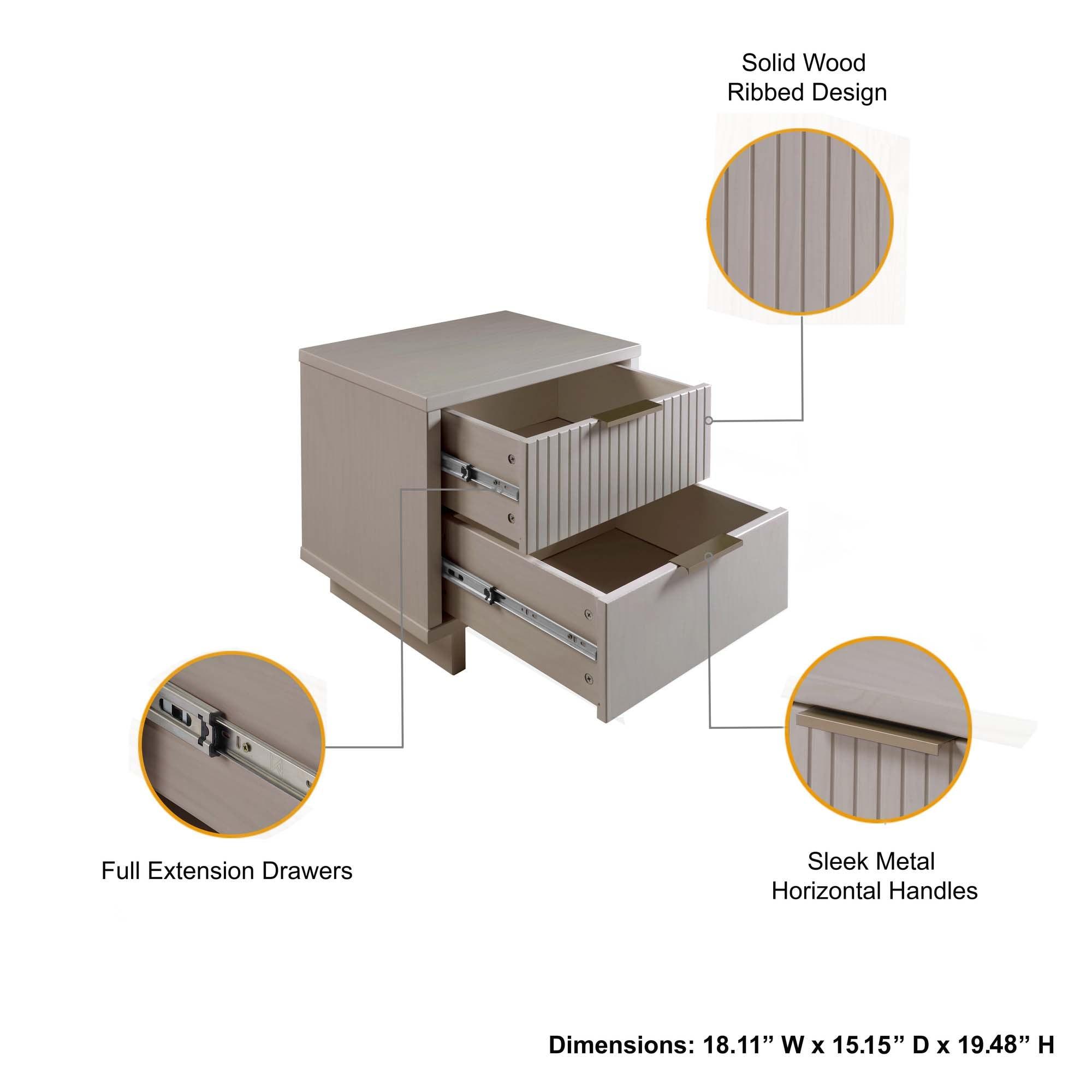 Granville Modern 2 Drawer Nightstand Light Gray - Manhattan Comfort: Soft Close, UV Finish, Metal Handles